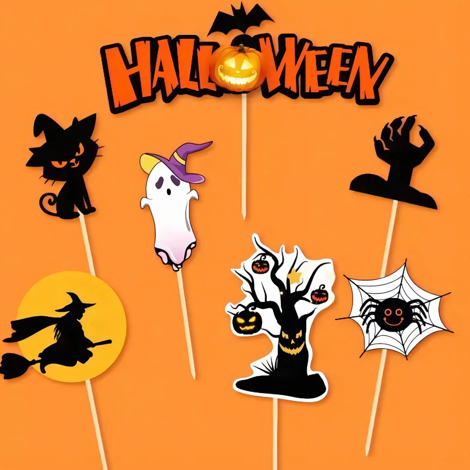 GoldRock Ozdoby na Halloween 14 sztuk - Dynia Kapelusz Czarownicy Nietoperz Nóż Nagrobny Dekoracja Imprezowa