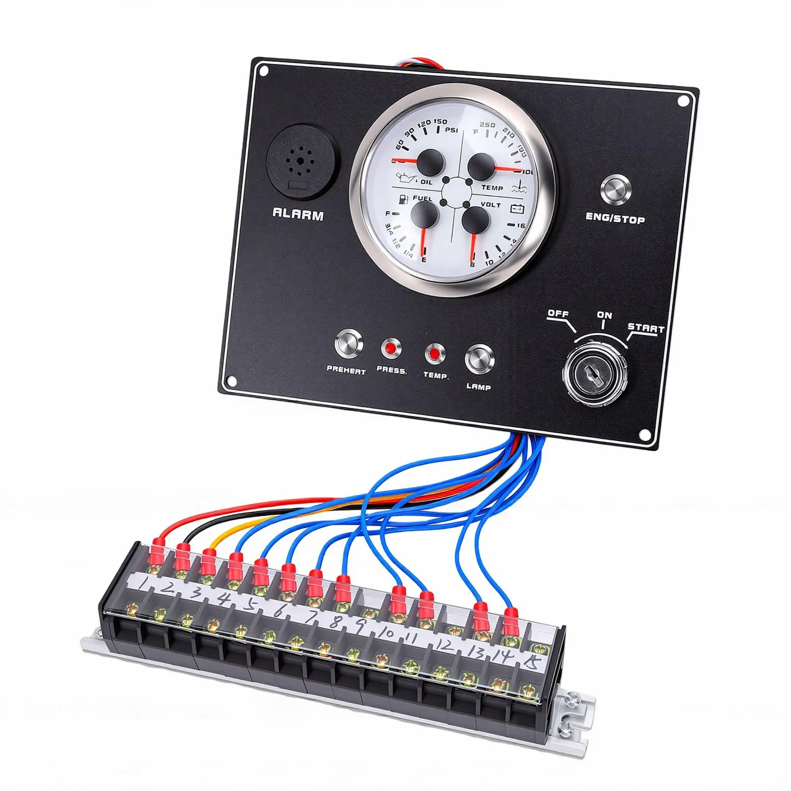 Zerodis Panel Wskaźników łodzi 12 V Wodoodporny Zestaw Wskaźników Morskich 4 w 1 Paliwo od 0 do 190 Omów od 0 do 150 PSI Woltomierz Temperatury od 100 240 F łodzi, Jachtów i Pojazdów Kempingowych