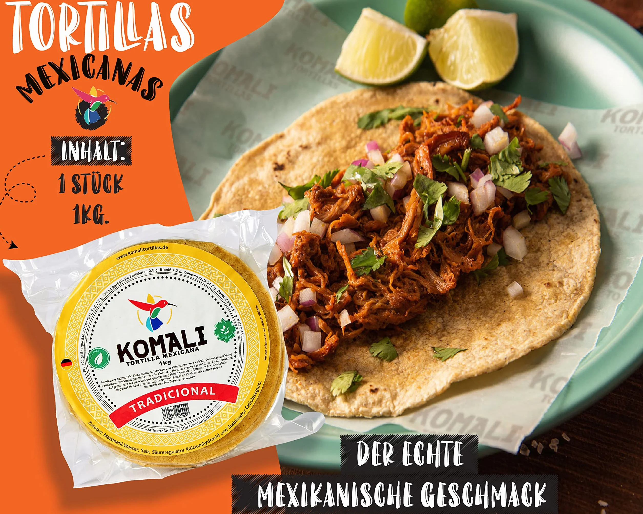 Tortille kukurydziane żółte Komali 15 cm 1 kg (ok. 40 szt.) Meksykańska tradycyjna tortilla, tortille mexicanas de Maiz amarillo tradicionales by RamirezHandels
