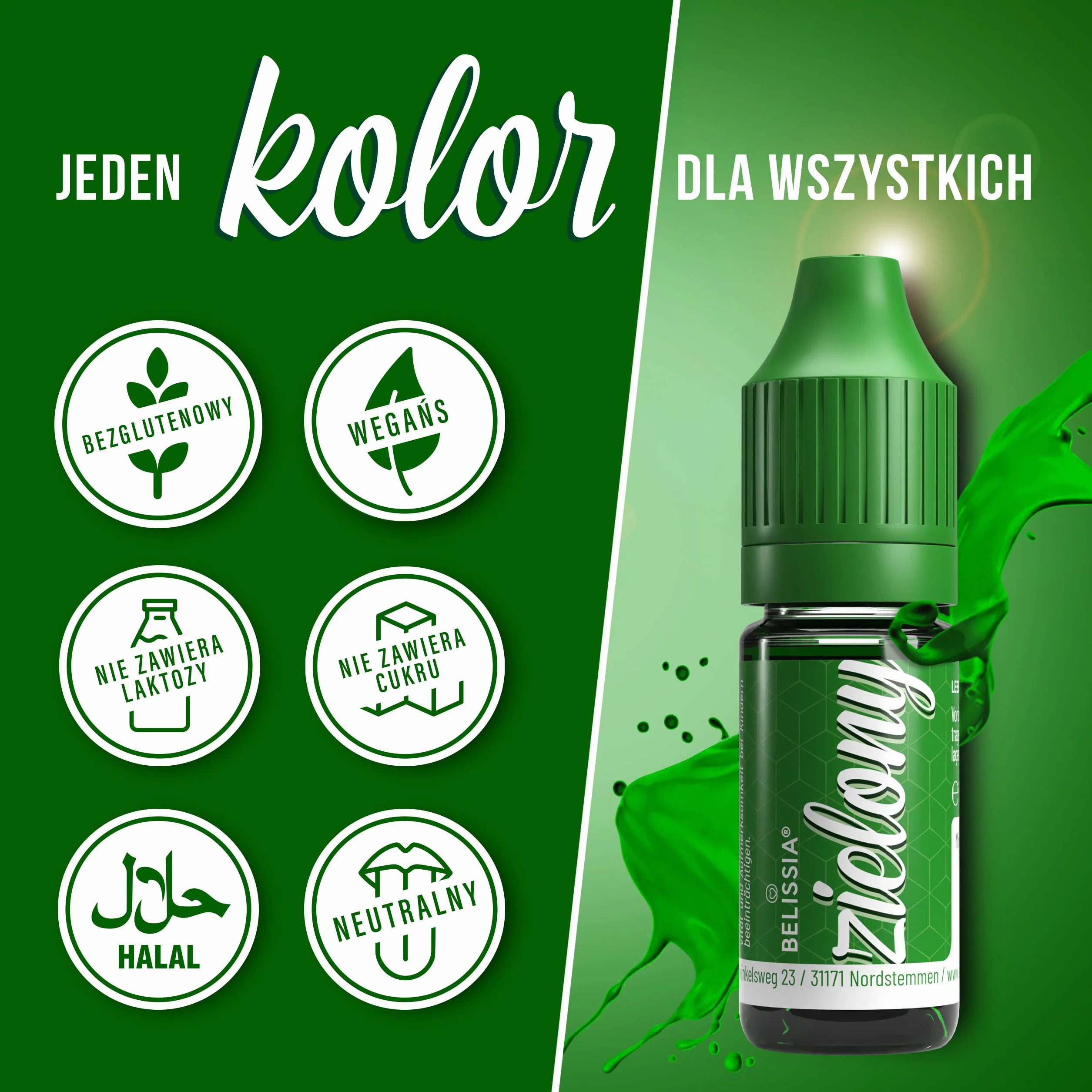 Belissia barwnik spożywczy zielony 10ml wysoko skoncentrowany płynny