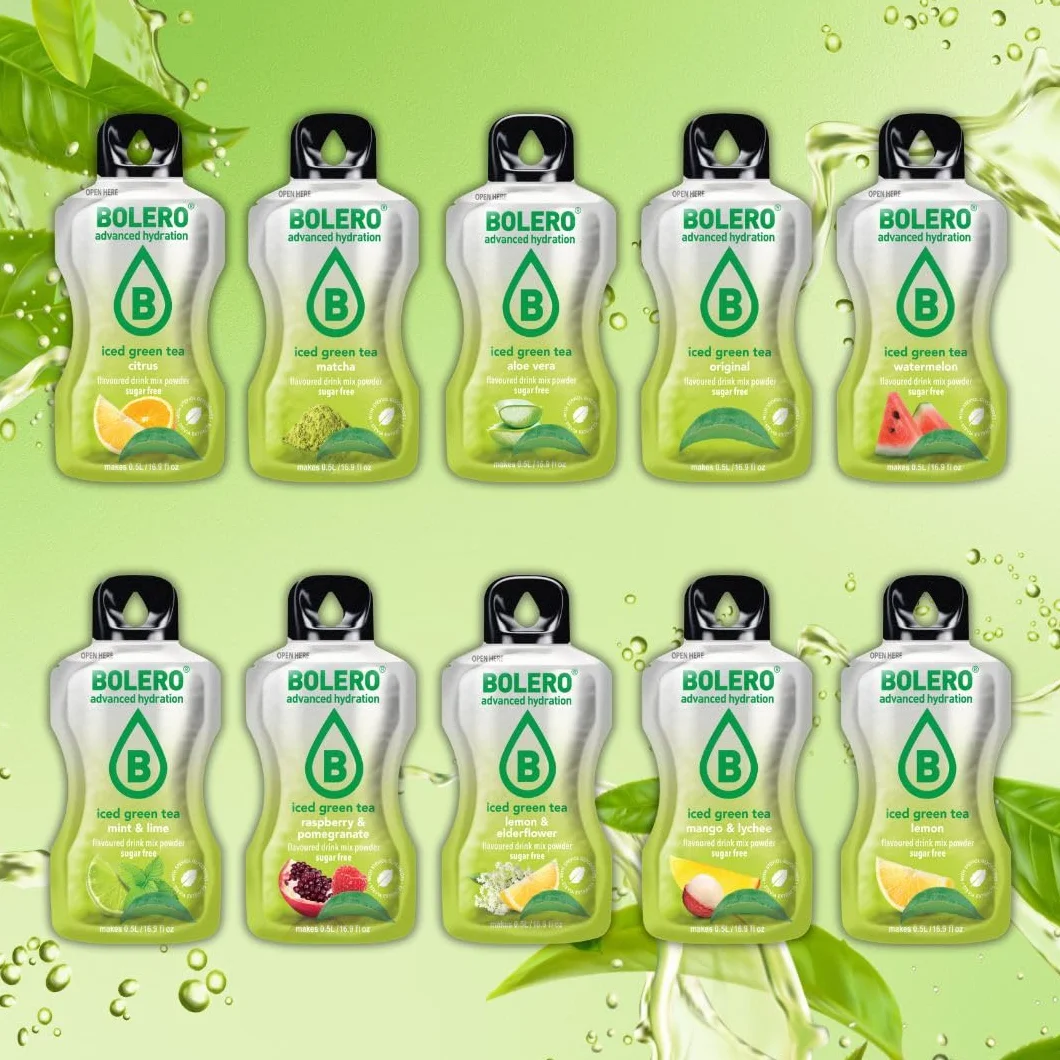 Bolero ICED GREEN TEA 24x8g | Saftpulver ohne Zucker, gesüßt mit Stevia + Vitamin C | geeignet für Kinder, Sportler und Diabetiker | glutenfrei und veganfreundlich (24x8g, MANGO & LYCHEE)