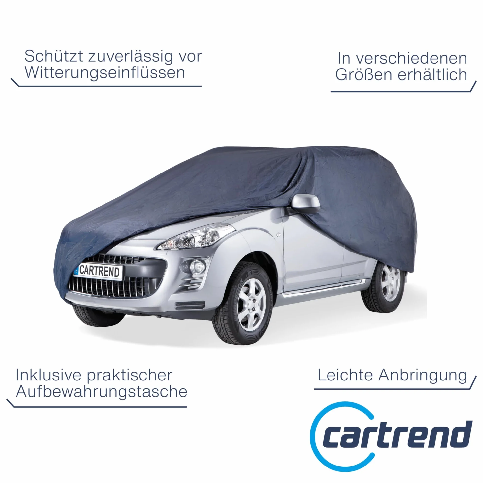 cartrend Plandeka na samochód, odporna na warunki atmosferyczne, nadająca się do prania, poliester, niebieska, z torbą do przechowywania, do SUV-ów, 503 x 213 x 172 cm