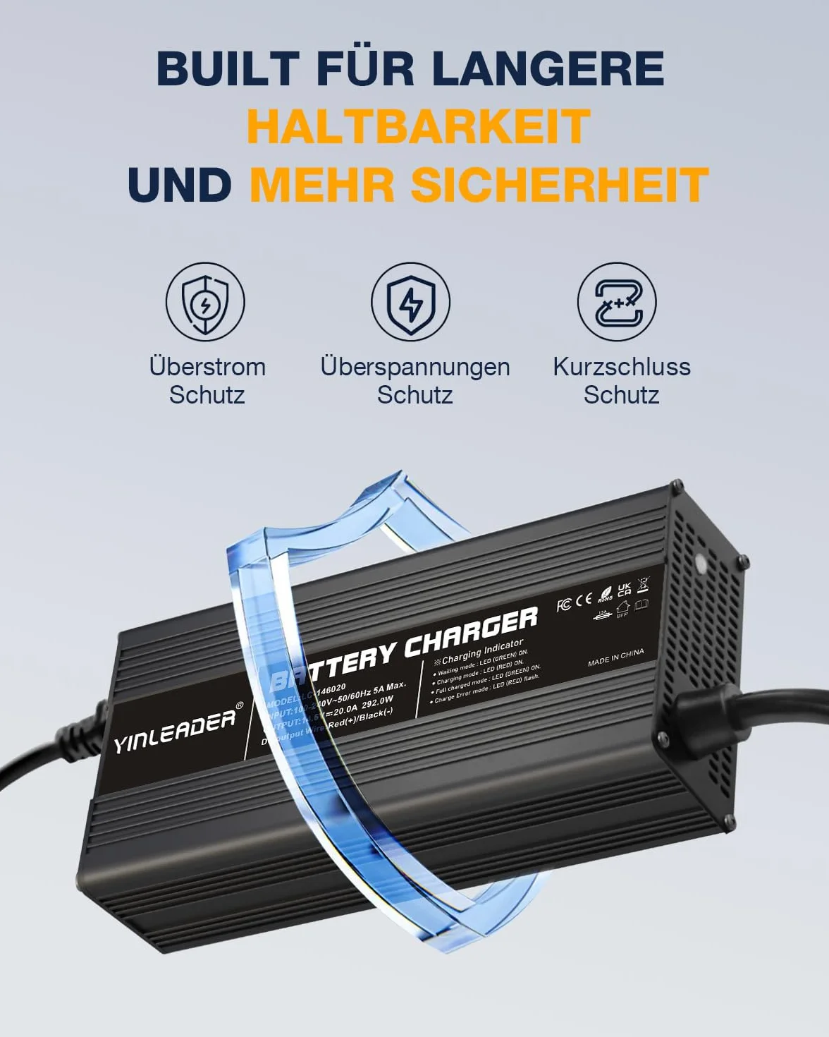 LiFePO4 ładowarka do akumulatora samochodowego 20 A, 12 V, w pełni automatyczna, inteligentna, ochrona wielokrotna, kompaktowy
