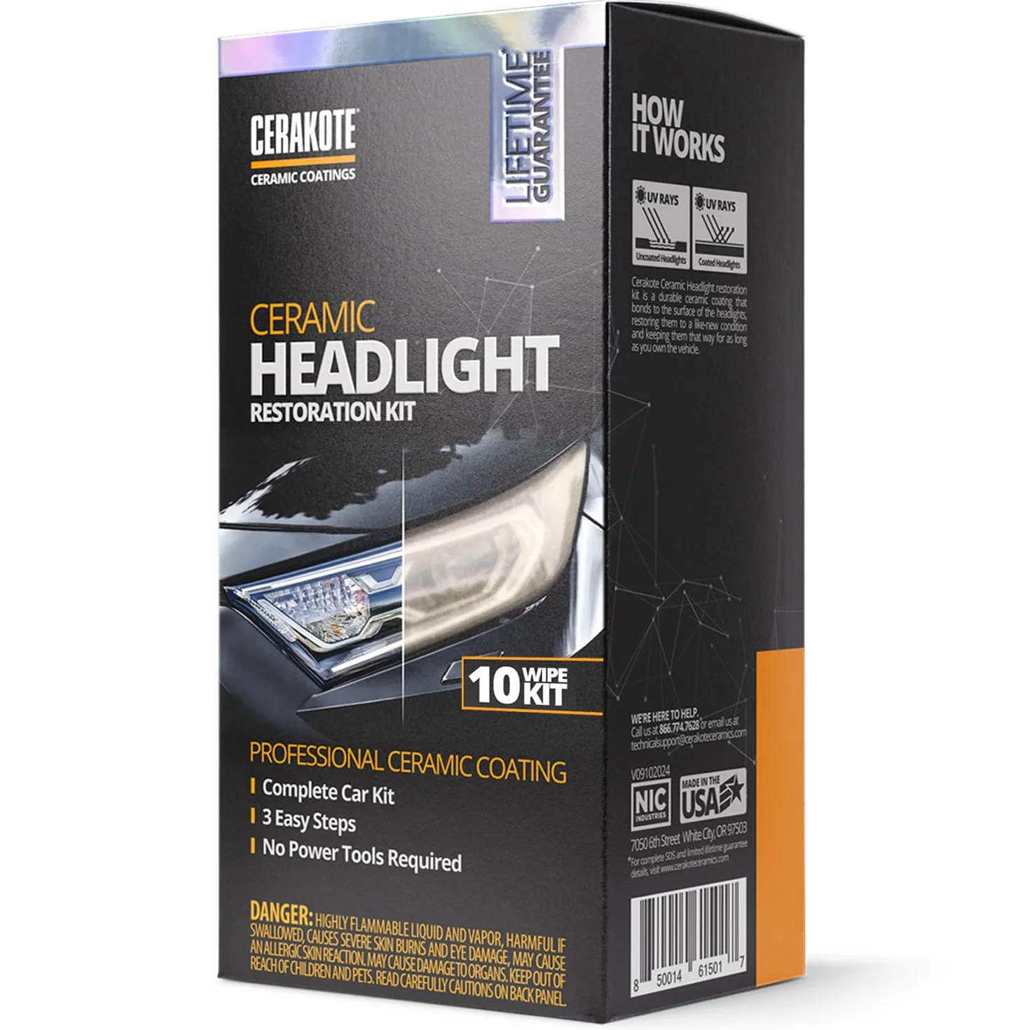 CERAKOTE Ceramic Headlight Zestaw do nakładania powłoki ceramicznej na reflektory samochodów, do matowych reflektorów, bez użycia elektronarzędzi, nr 1 w USA