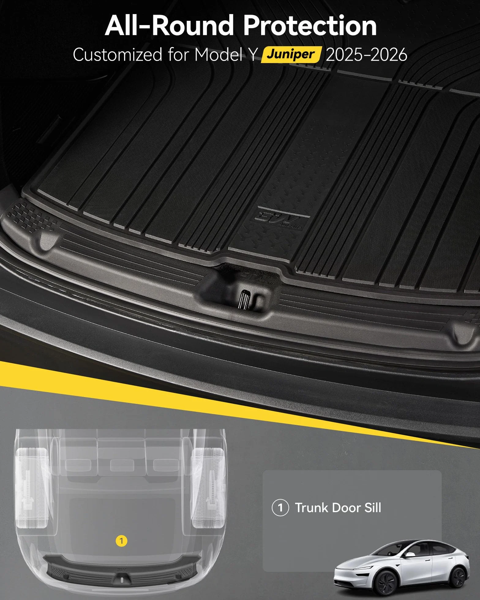 3W Osłona progu bagażnika pasuje do modelu 2025 2026 Tesla Model Y Juniper Premium Performance Standard, Thorex™ osłona tylnego zderzaka samochodu, osłona progu bagażnika na każdą pogodę, osłona progu
