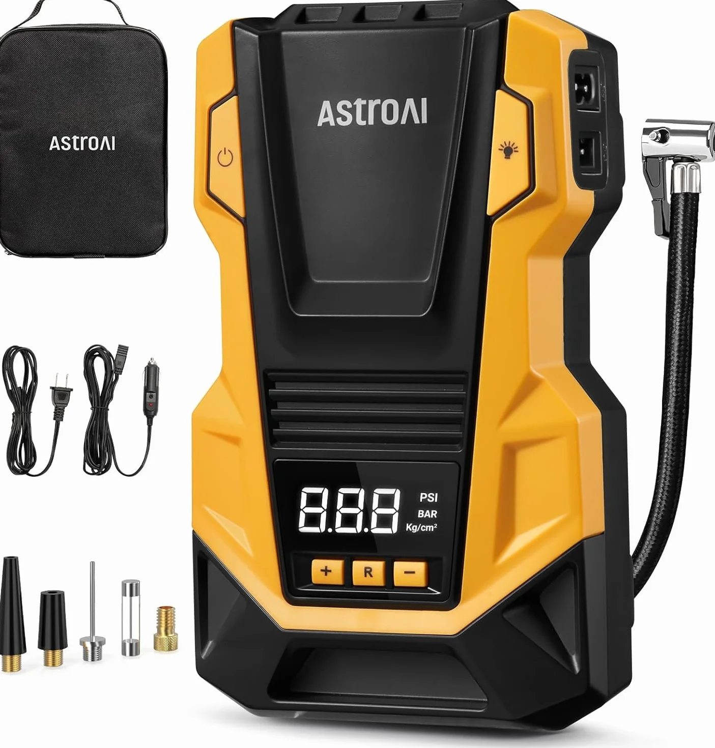 AstroAI 2 w 1 kompresor samochodowy, pompa do opon 12V 230V, 10,3 bara, pompa do opon samochodowych z dwukierunkowym zasilaniem AC/DC i trwałym metalowym silnikiem dla samochodów, rowerów, motocykli