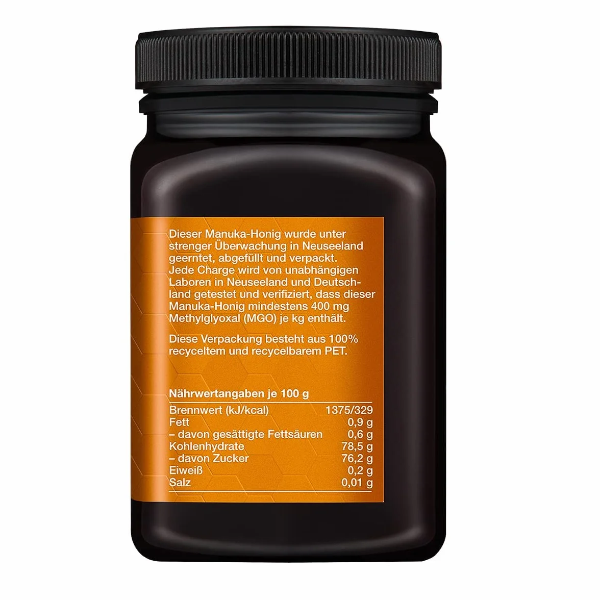 MELPURA Miód Manuka, MGO 400 + 500 g, z Nowej Zelandii z certyfikowaną, naturalną zawartością glizyksu metylowego – testowany laboratoryjnie, zweryfikowane pochodzenie, uczciwy handel bezpośrednio od producenta