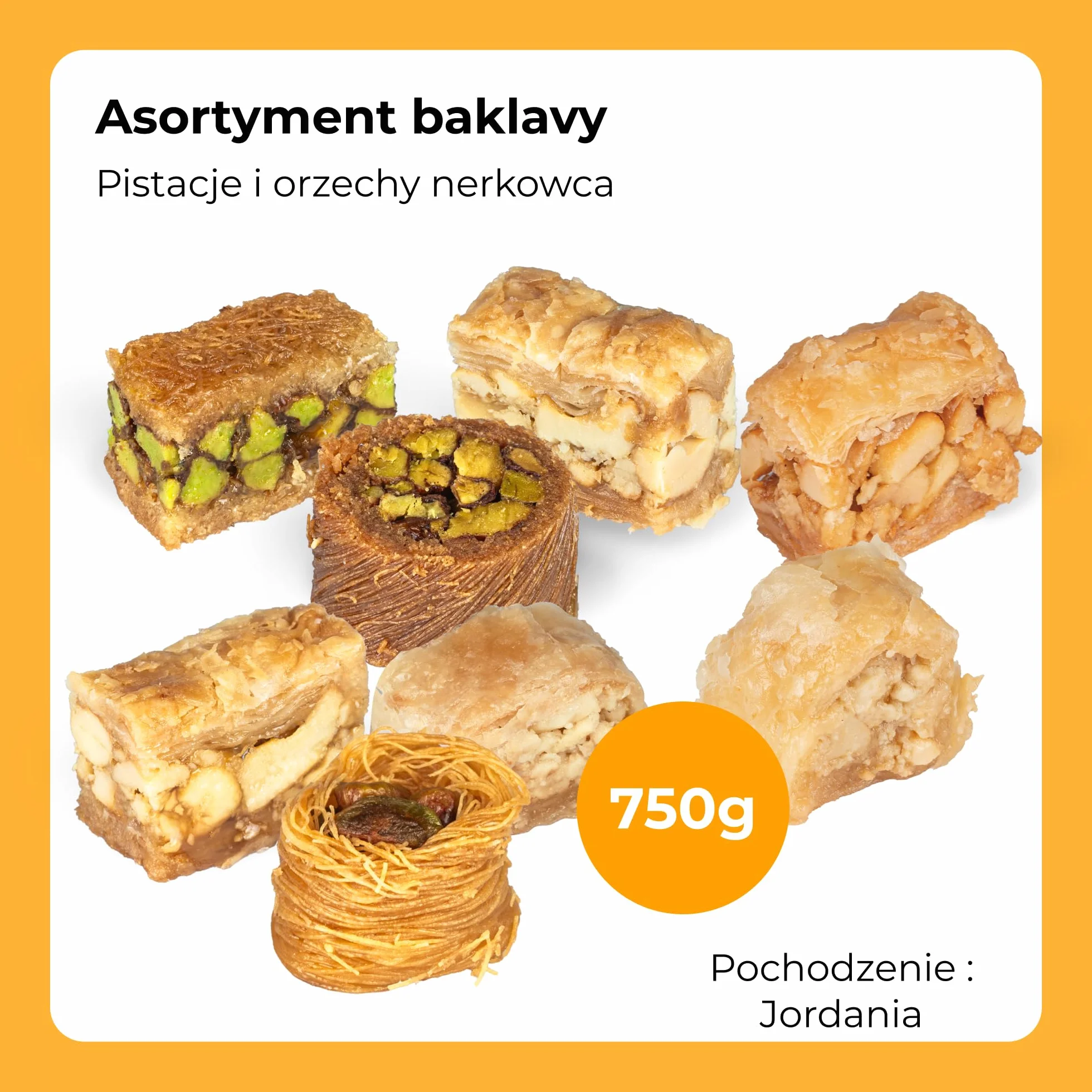 Baklava 750g, 68 sztuk I Baklava asortyment z pistacjami i orzechami nerkowca I Eleganckie pudełko upominkowe I Bez konserwantów, bez dodatków, bez barwników I Tradycyjne ciasto orientalne