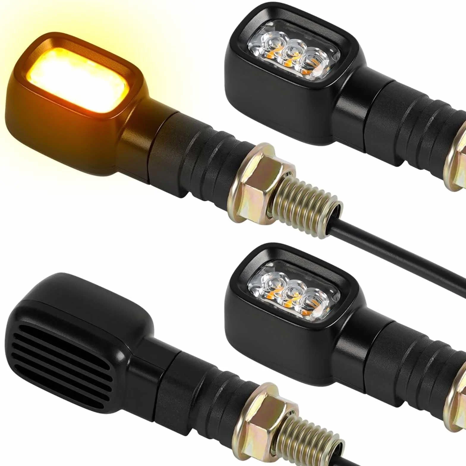 evermotor 12V Mini LED kierunkowskaz motocyklowy, E24 E-przetestowany, 4 sztuki 1.2W Retro kierunkowskaz motocyklowy Prostokątny, gwint M10, do motocykli Ebike rower, IP67 wodoodporny