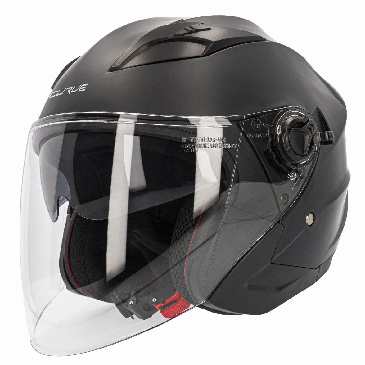 Kask Moto Jet Curve Mercury Czarny Matowy, Materiał ABS, Wizjer słoneczny, Zamknięcie mikrometryczne, Mężczyzna i Kobieta, ECE 22.06