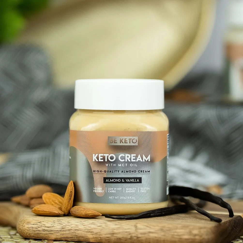 Be Keto Keto Krem Migdałowo-Waniliowy z Olejem MCT Masło Roślinne do Wegańskich Keto Friendly Food Bezglutenowe 250g