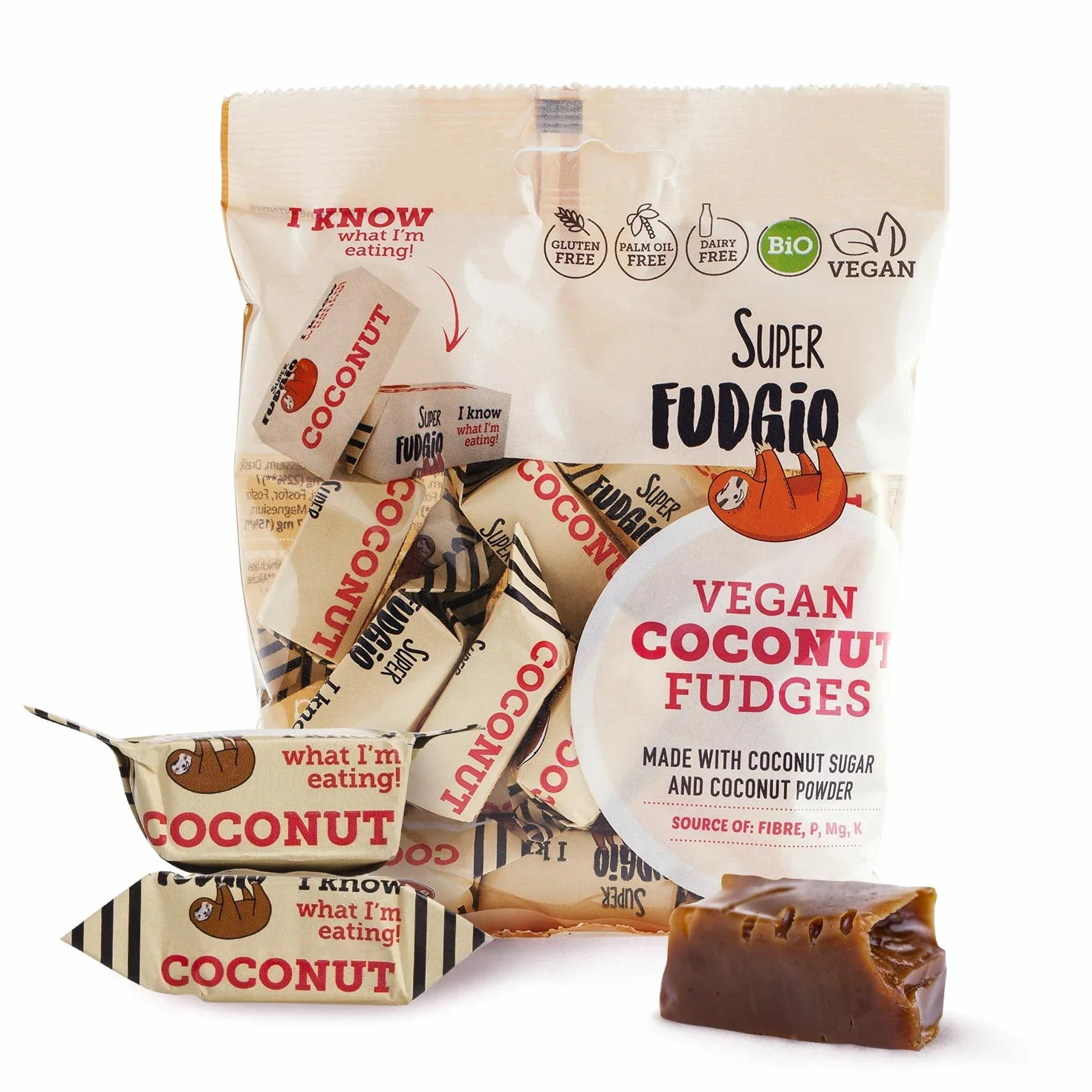 SUPER FUDGiO Cukierki krówki VEGAN bez cukru - z naturalnych składników - bez oleju palmowego - ze 100% ekologicznym mlekiem kokosowym i cukrem kokosowym | kokosowe
