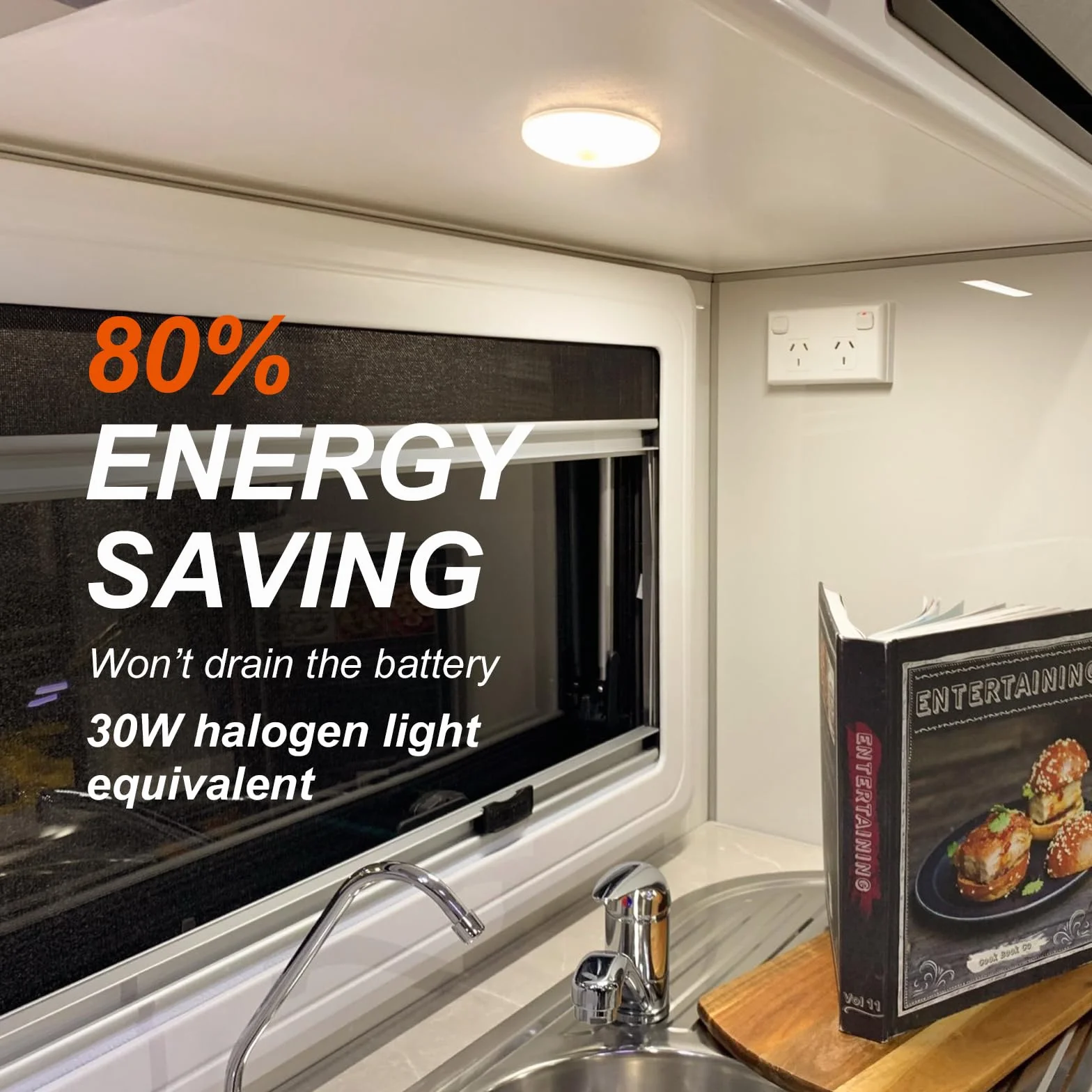 Dream Lighting Lampy sufitowe 12 V, ciepła biel, do przyczepy kempingowej, kampera, furgonetki, wewnętrzne oświetlenie LED z włącznikiem widocznym w nocy, 3000 K, okrągłe światła 11,4 cm