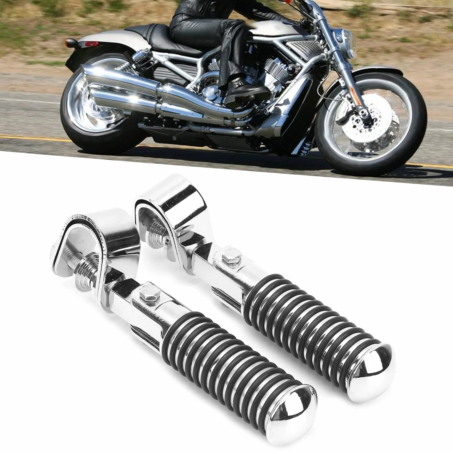 Podnóżki rowerowe, podnóżki motocyklowe, podnóżki motocyklowe Para podnóżków motocyklowych Mocowanie podnóżka do 1-calowej osłony paska awaryjnego (srebrne)
