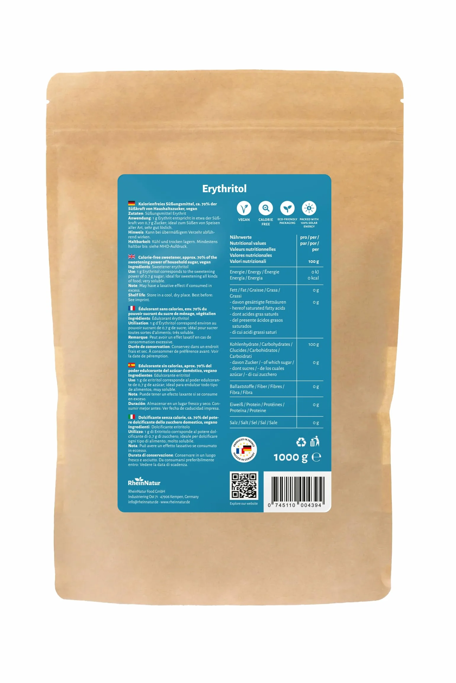 Erytryt 1 kg – zamiennik cukru bez kalorii, wegański, bezglutenowy