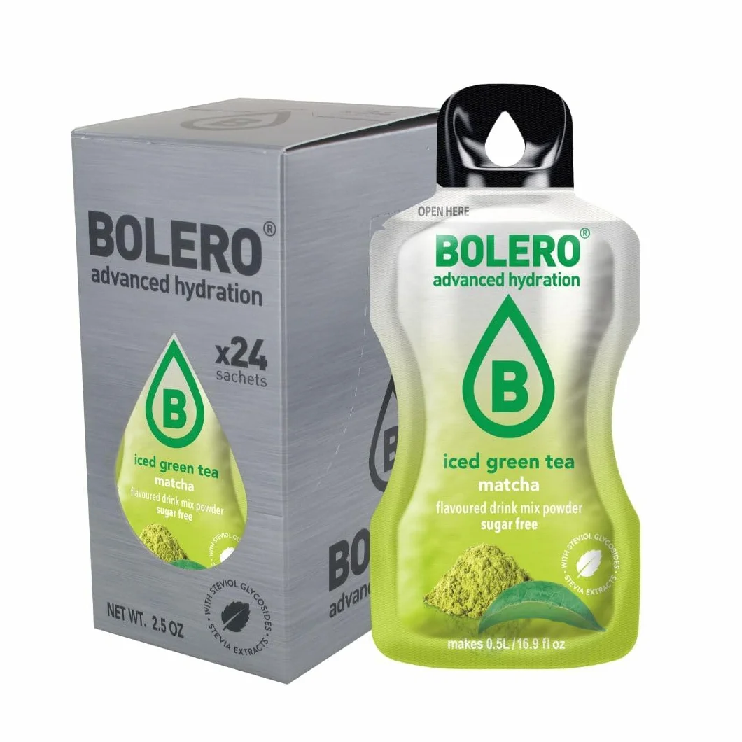 Bolero ICED GREEN TEA 24x3g | Saftpulver ohne Zucker, gesüßt mit Stevia + Vitamin C | geeignet für Kinder, Sportler und Diabetiker | glutenfrei und veganfreundlich (24x3g, MATCHA)