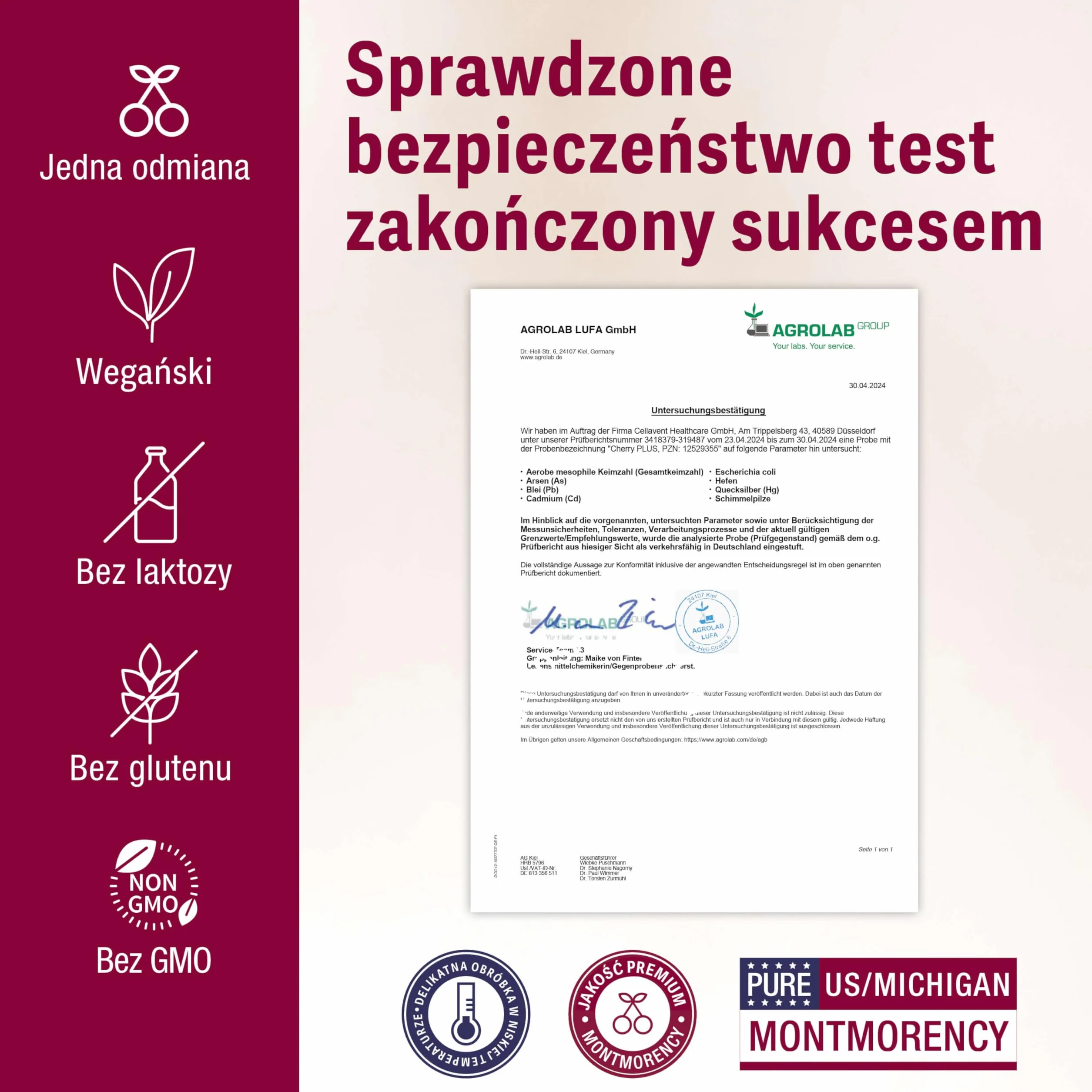 Cherry Plus koncentrat z czereśni Montmorency, Wysoko skoncentrowany (z soku bezpośredniego), Czysty, 500 ml