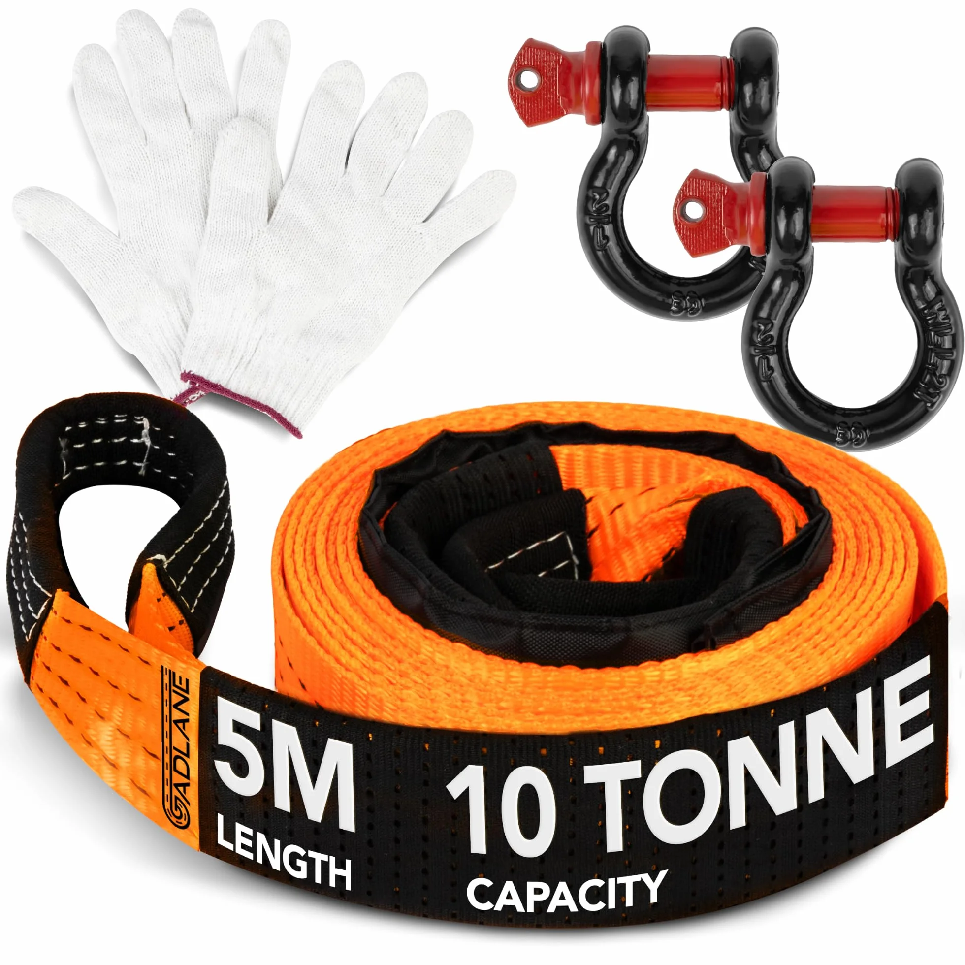GADLANE Lina holownicza Hi Vis – grubość 5 m x 5 cm, pojemność 10 ton (10 kg) odporny na zużycie poliester ze wzmocnionymi końcami, pasek holowniczy powlekany promieniowaniem UV, wytrzymałe szekle