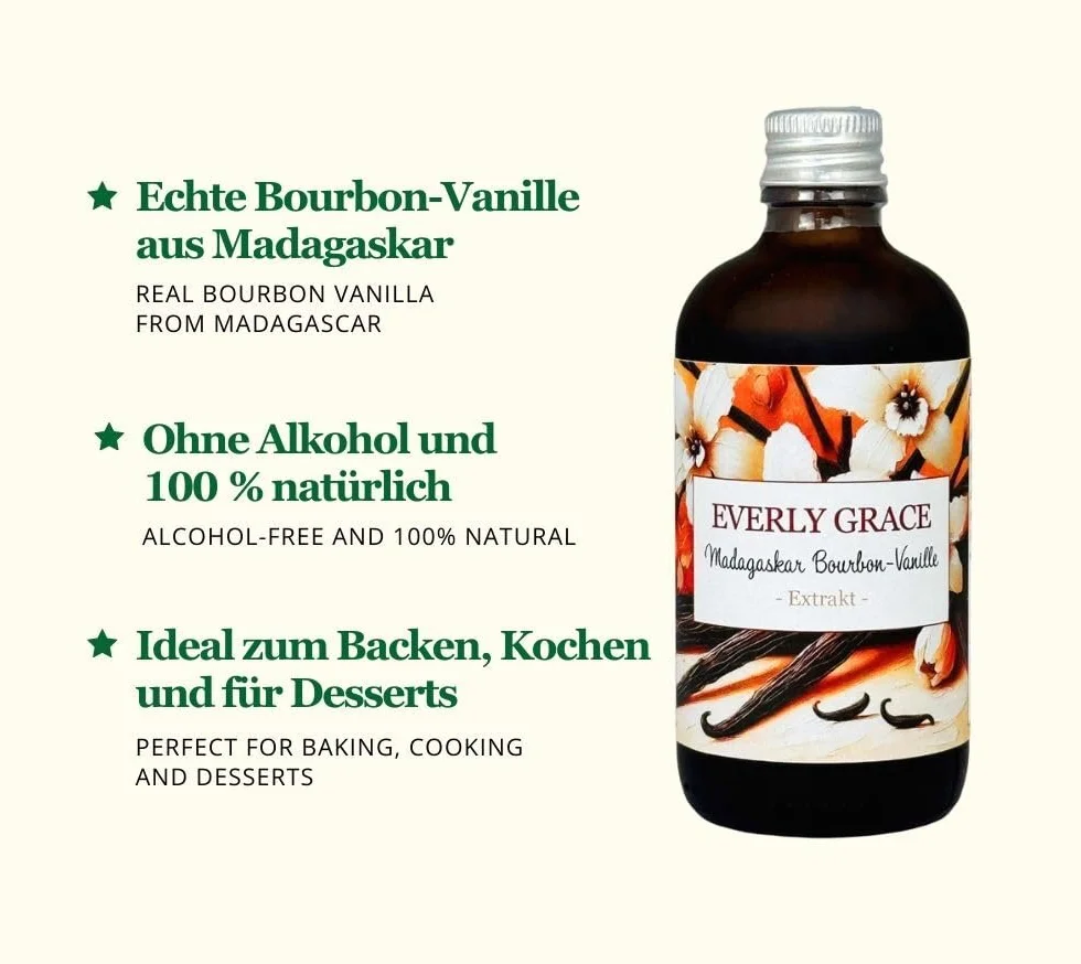 Everly Grace bezalkoholowy ekstrakt z wanilii bourbon z Madagaskaru, wanilia bez alkoholu, płynny ekstrakt waniliowy do pieczenia, naturalna esencja waniliowa, bez dodatków, z prawdziwych strąków