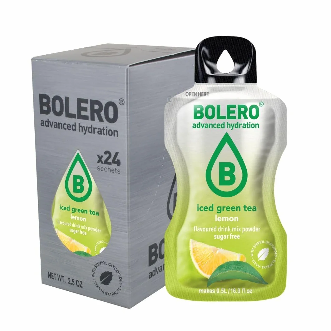 Bolero ICED GREEN TEA Saftpulver ohne Zucker, gesüßt mit Stevia + Vitamin C, glutenfrei veganfreundlich (24x3g, LEMON)