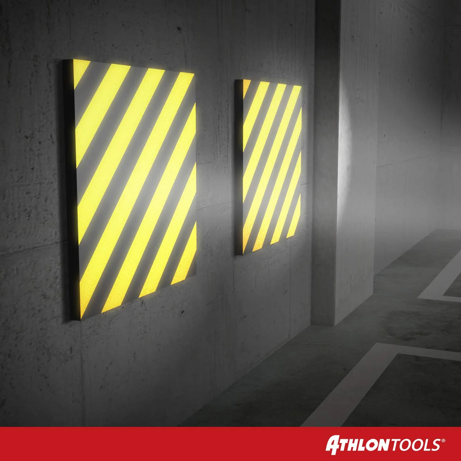 ATHLON TOOLS 2x XXL Garagen-Wandschutz reflektierend - je 50 x 50 cm - Selbstklebend - Rammschutz Prallschutz Garagenpolster Türkantenschutz (gelb/schwarz)