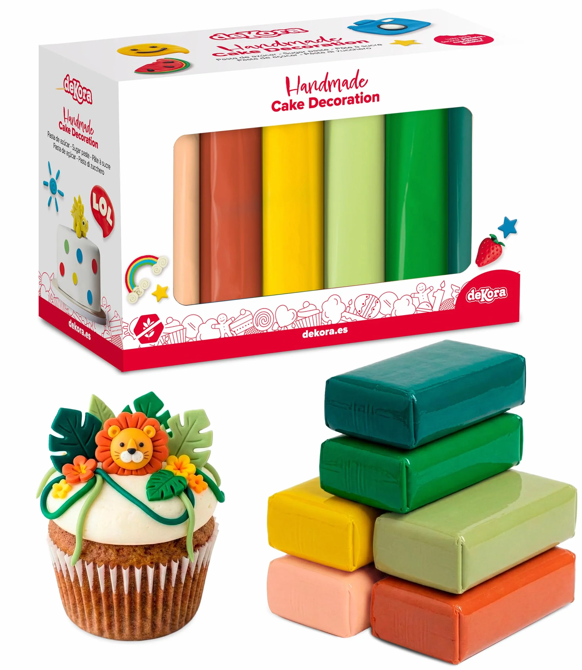 dekora – Masa cukrowa kolorowa Zestaw 6 kolorów - Fondant do tortów, elastyczna i łatwa w użyciu - Bez glutenu, Halal, Koszerna 600 g