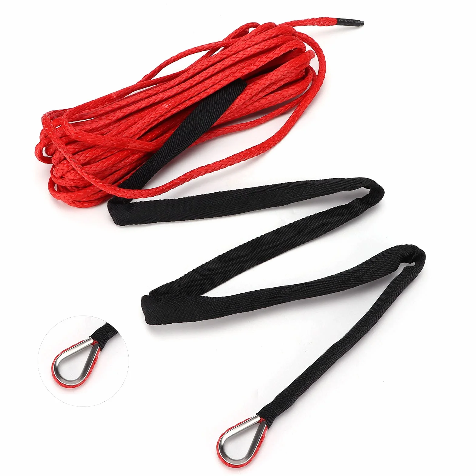 Lina Syntetyczna 15M Linka Wciągarki 7700LBS Nylonowa Linka Zastępcza z tuleją ochronną Kuty Hak do Pojazdów Terenowych ATV UTV SUV Truck Boat Kit i Heavy Duty (RED)