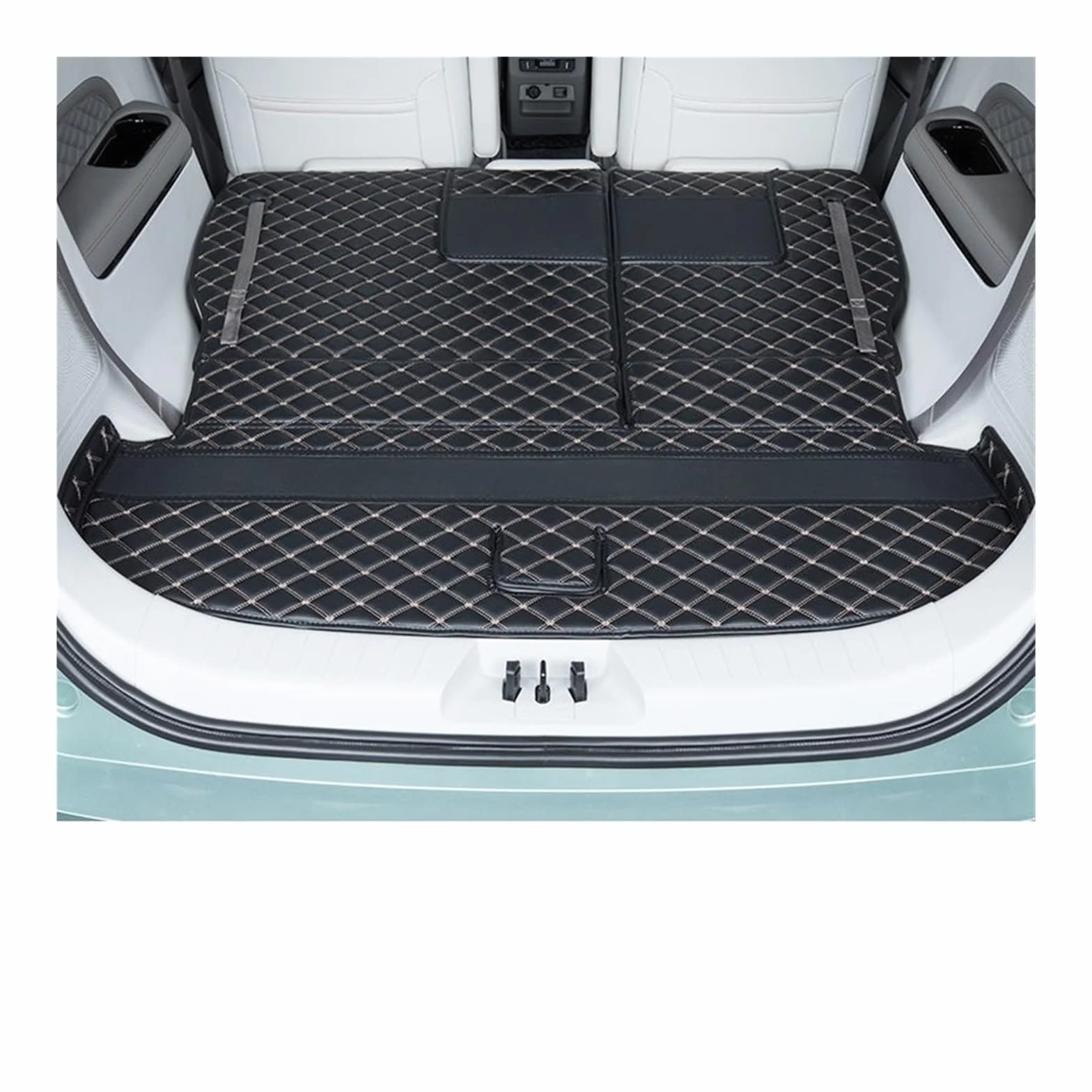 wykładzina cargo Skórzana mata do bagażnika samochodowego pasująca do Dongfeng Forthing M4 U-Tour 2024 2025 6 miejsc antypoślizgowa osłona bagażnika(3pcs black beige)