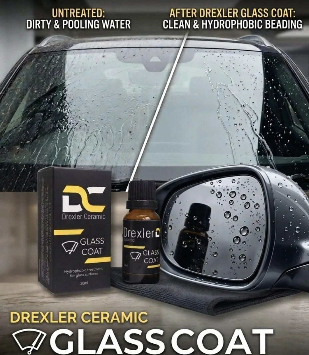 Glass Coat 20 ml - 24-miesięczna hydrofobowa ceramiczna ochrona szyb i przedniej szyby, zwiększona widoczność, wodoodporna powłoka do samochodów i samochodów