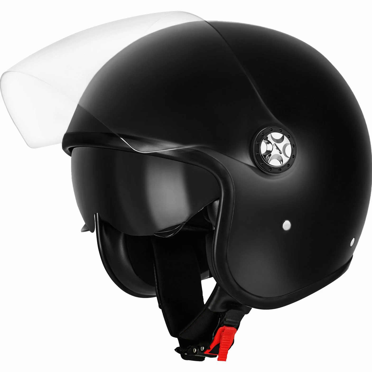 Favoto Kask motocyklowy typu jet, z podwójnym wizjerem, dla dorosłych, połowiczny kask motocyklowy 3/4, oddychający, certyfikat ECE 22.06, L (59-60 cm), czarny