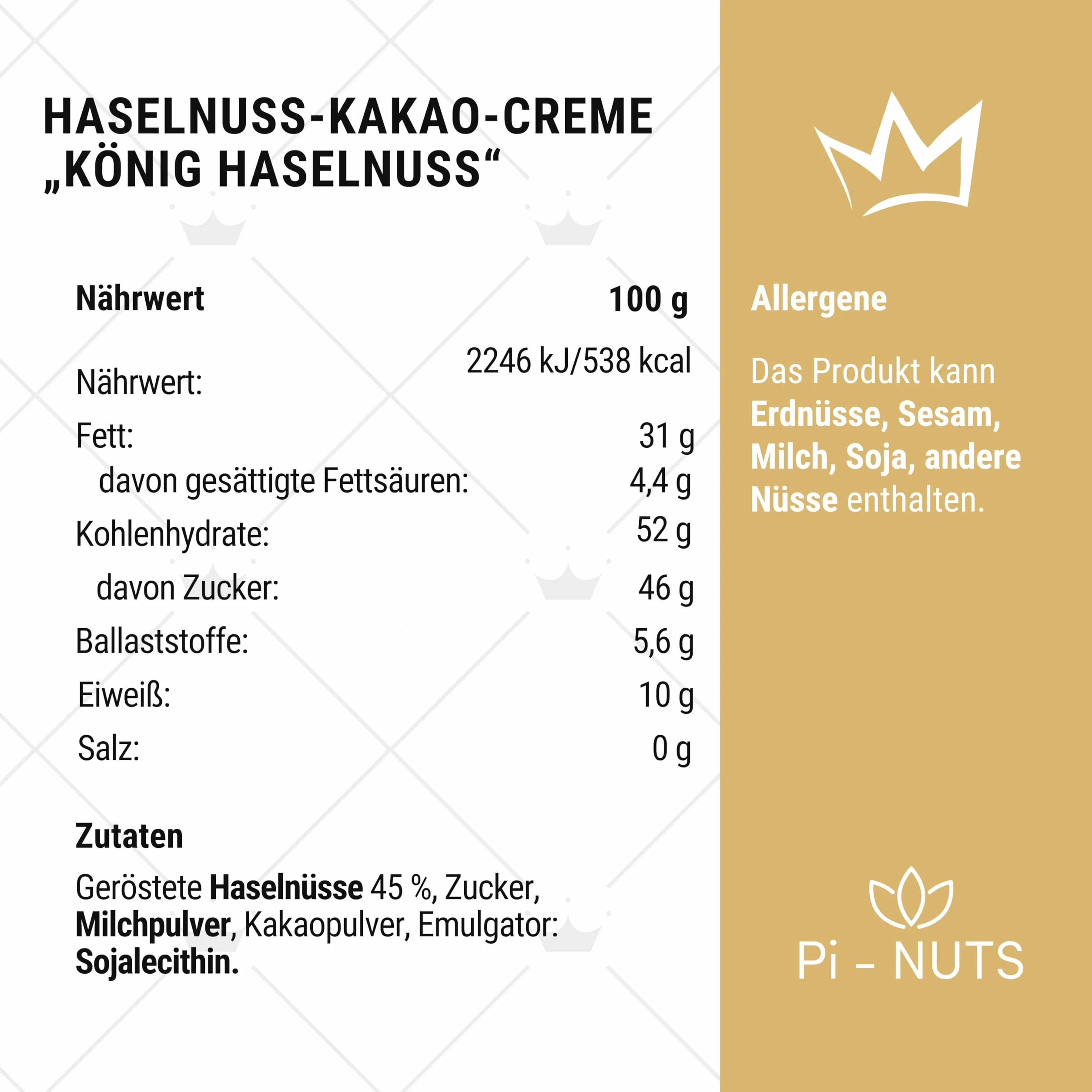 Pi-nuts Krem z orzechów laskowych z kakao do 45% orzechów laskowych - masło orzechowe do smarowania chleba słodko - słodycze - pasta z orzechów laskowych do lodów, do pieczenia, do smarowania -