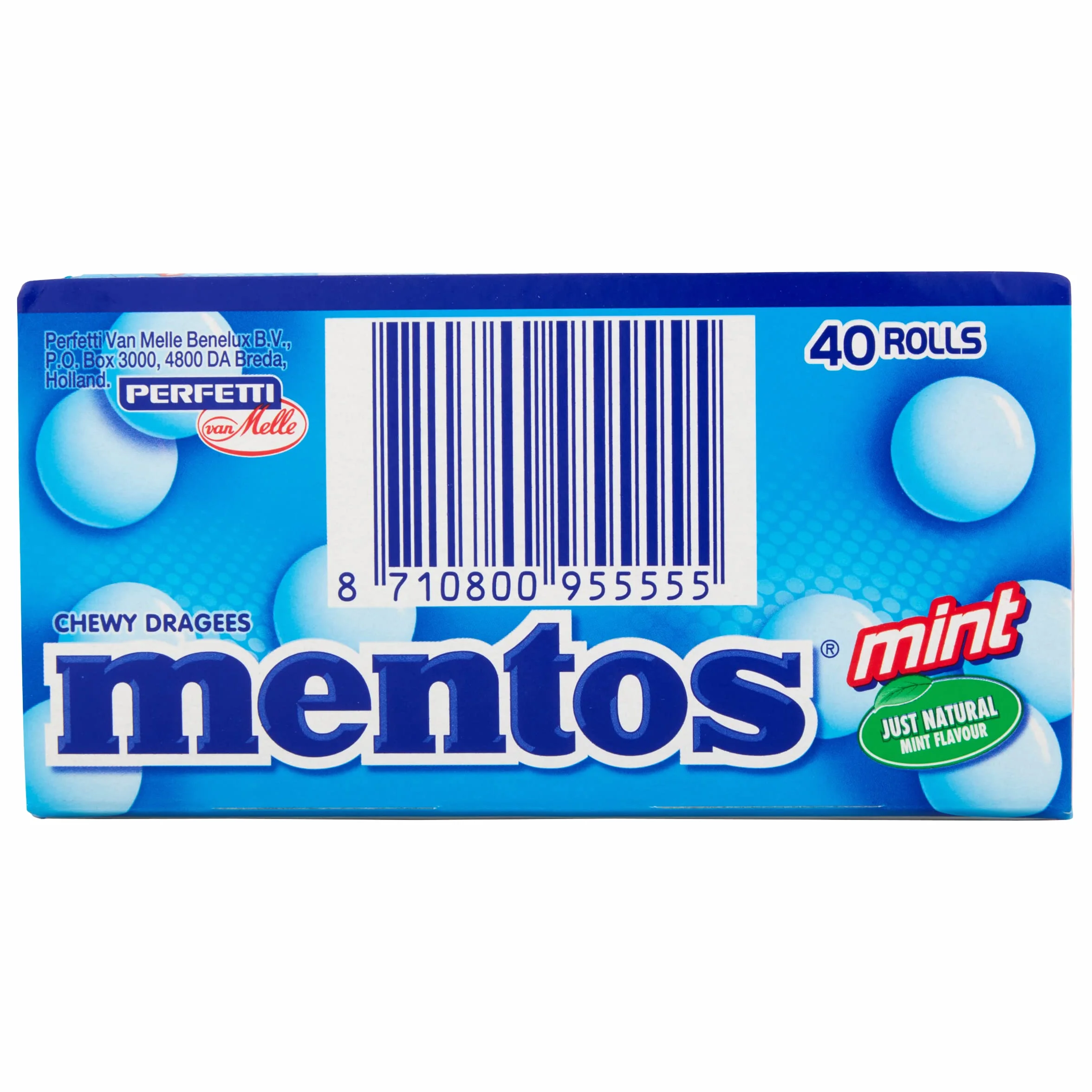 Mentos Miętowe cukierki do żucia, drażetki o smaku mięty pieprzowej dla świeżego oddechu, opakowanie zbiorcze, opakowanie na cukierki, wyświetlacz sprzedaży (40 rolek), wegańskie