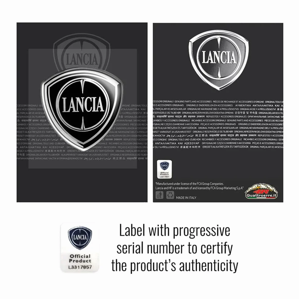 Lancia 21265 oficjalne logo naklejki 3D na Ypsilon, tył, czarny, 71 x 73 mm