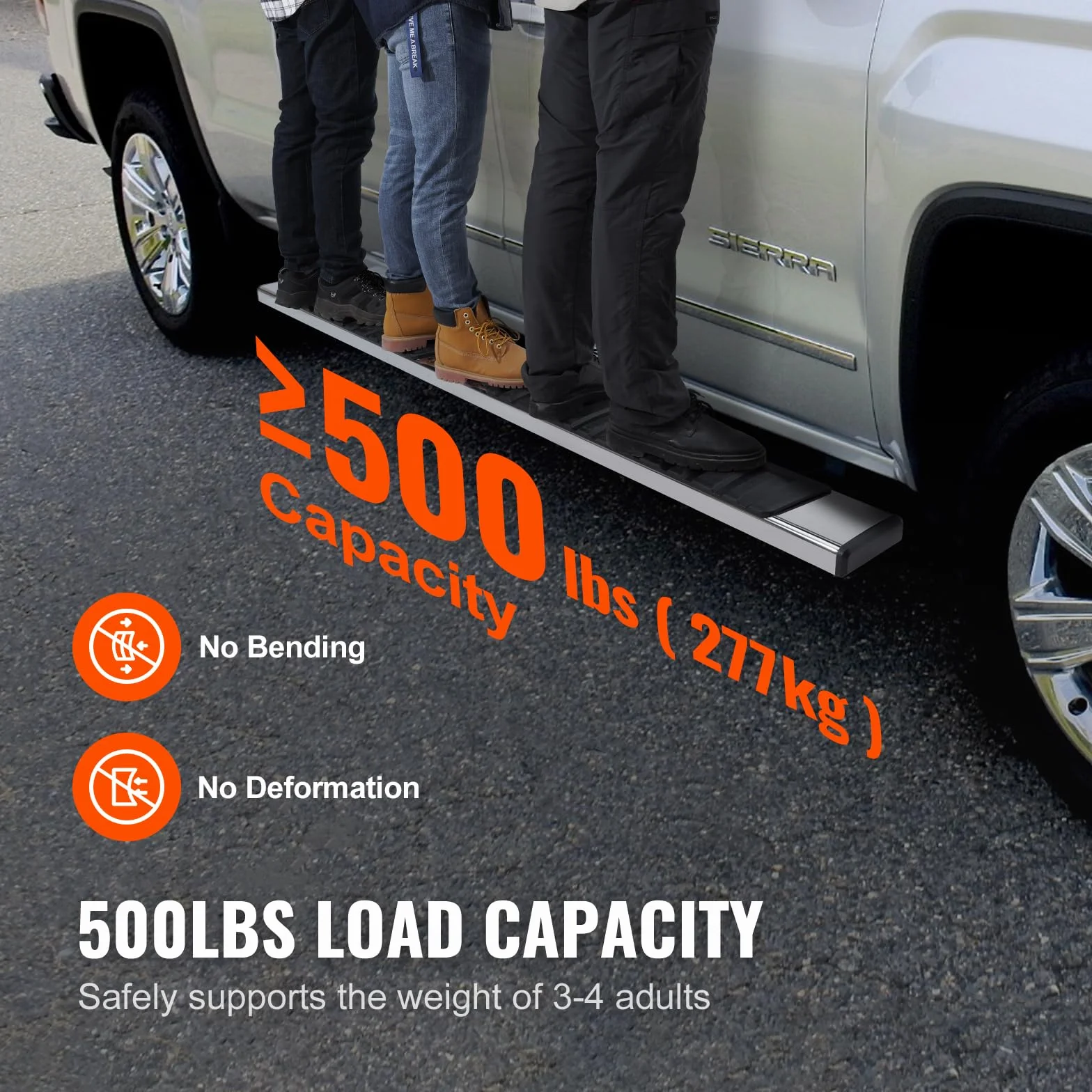 VEVOR Deski do biegania, 15 cm stopnie kompatybilne z Chevy Silverado/GMC Sierra 1500 Crew Cab/2019 2500HD 3500HD 1500 LD, stopnie boczne ze stali nierdzewnej 201, nośność 226 kg, 2 sztuki