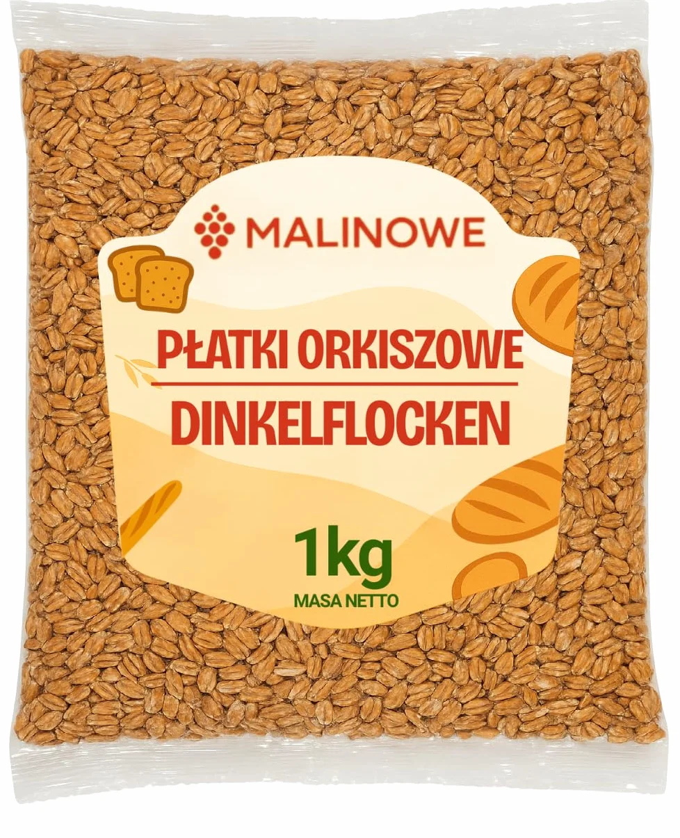 Malinowe Płatki Orkiszowe 1kg NATURALNE ŚNIADANIE PŁATKI Z PEŁNEGO ZIARNA