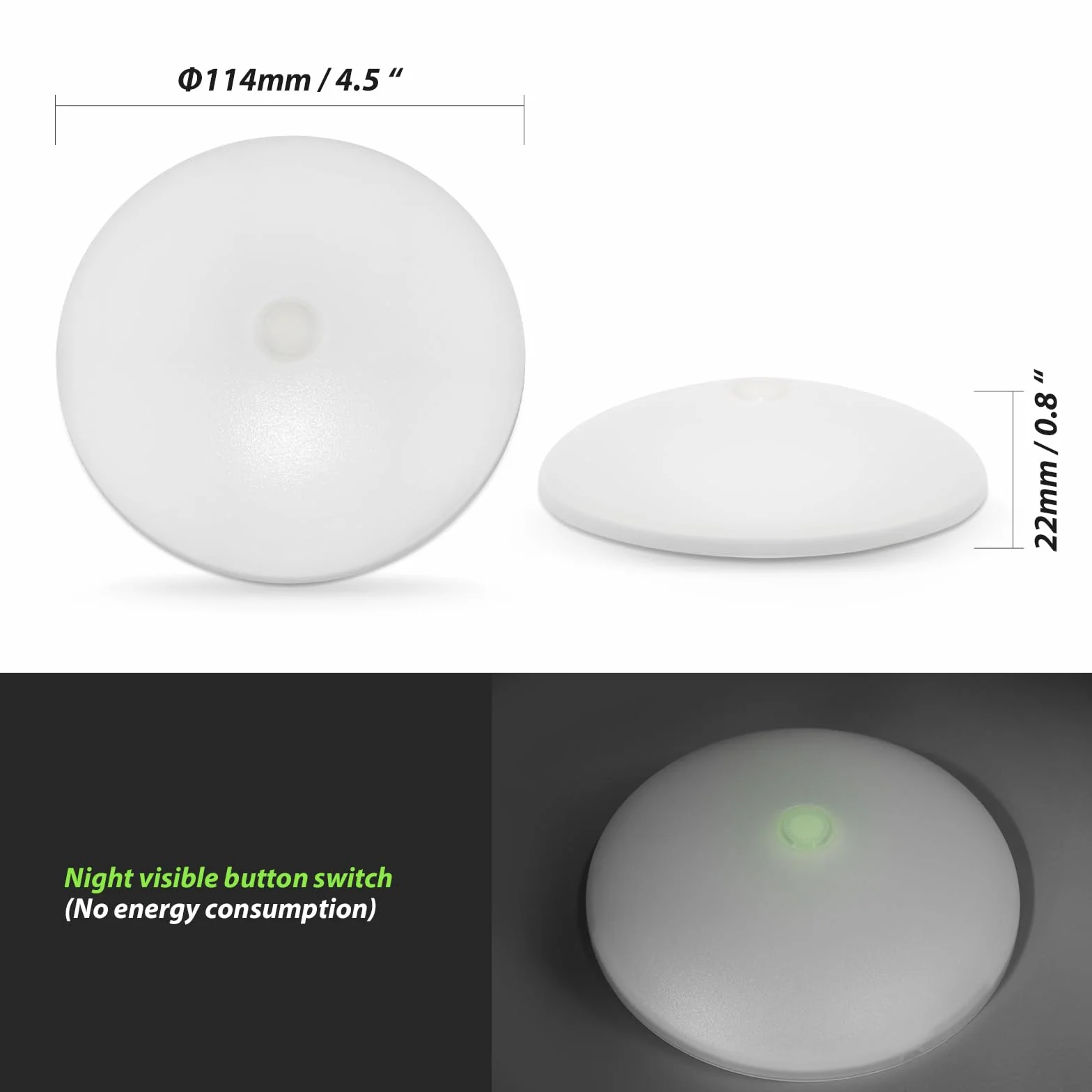 Dream Lighting Lampy sufitowe 12 V, ciepła biel, do przyczepy kempingowej, kampera, furgonetki, wewnętrzne oświetlenie LED z włącznikiem widocznym w nocy, 3000 K, okrągłe światła 11,4 cm