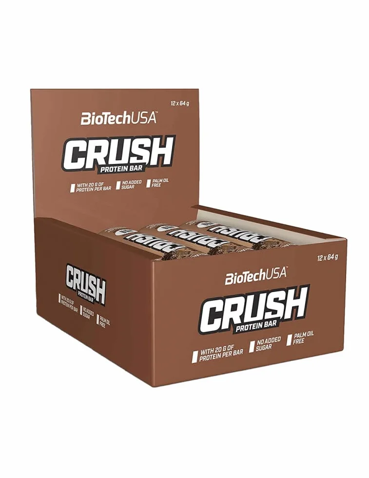 BioTechUSA Crush Bar, Baton z dużą ilością białka z chrupiącą polewą czekoladową, 12x64g, ciasteczka czekoladowego