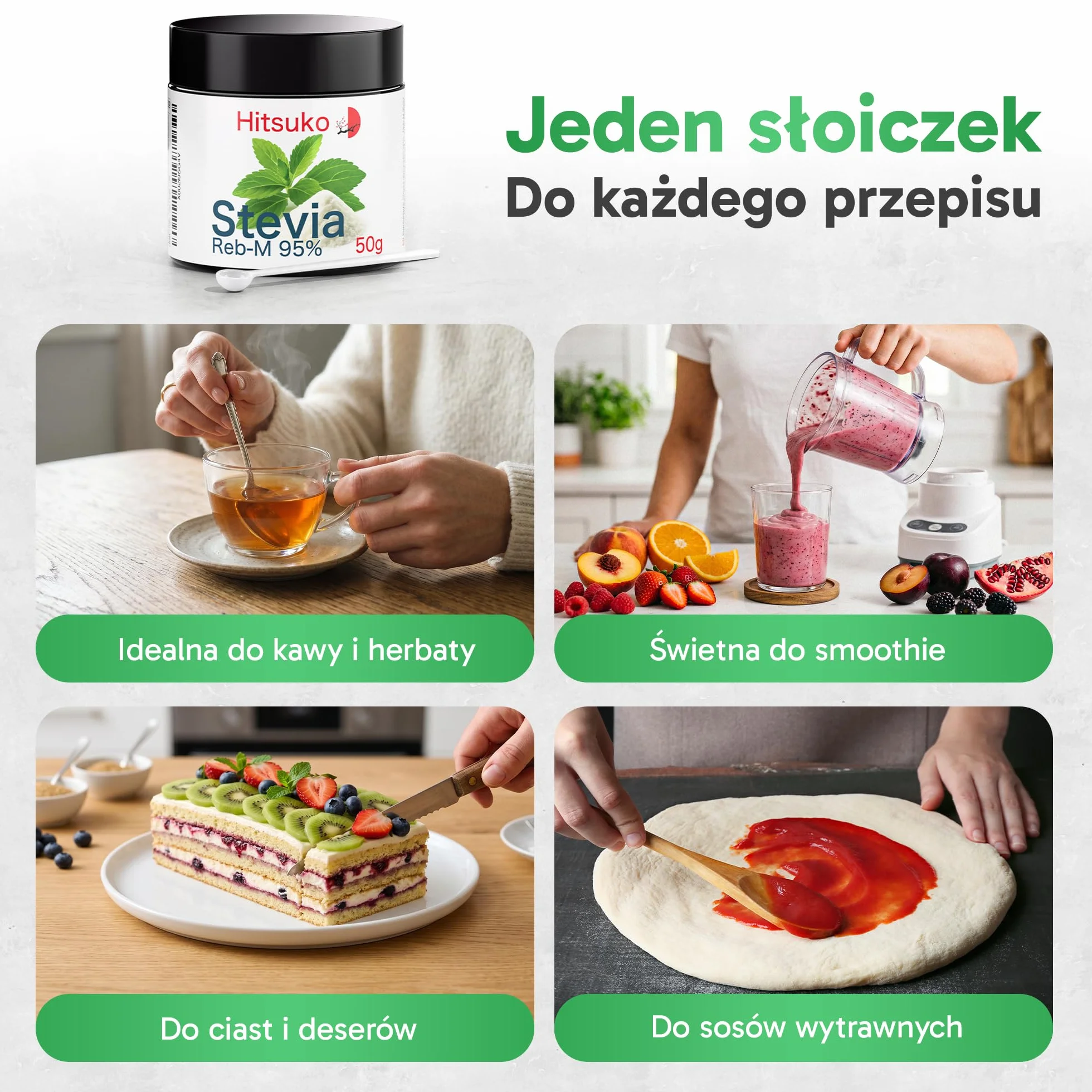 Premiumowy proszek ze stewii Reb-M 95 (50g) | Smak zbliżony do cukru | 470× większa słodycz