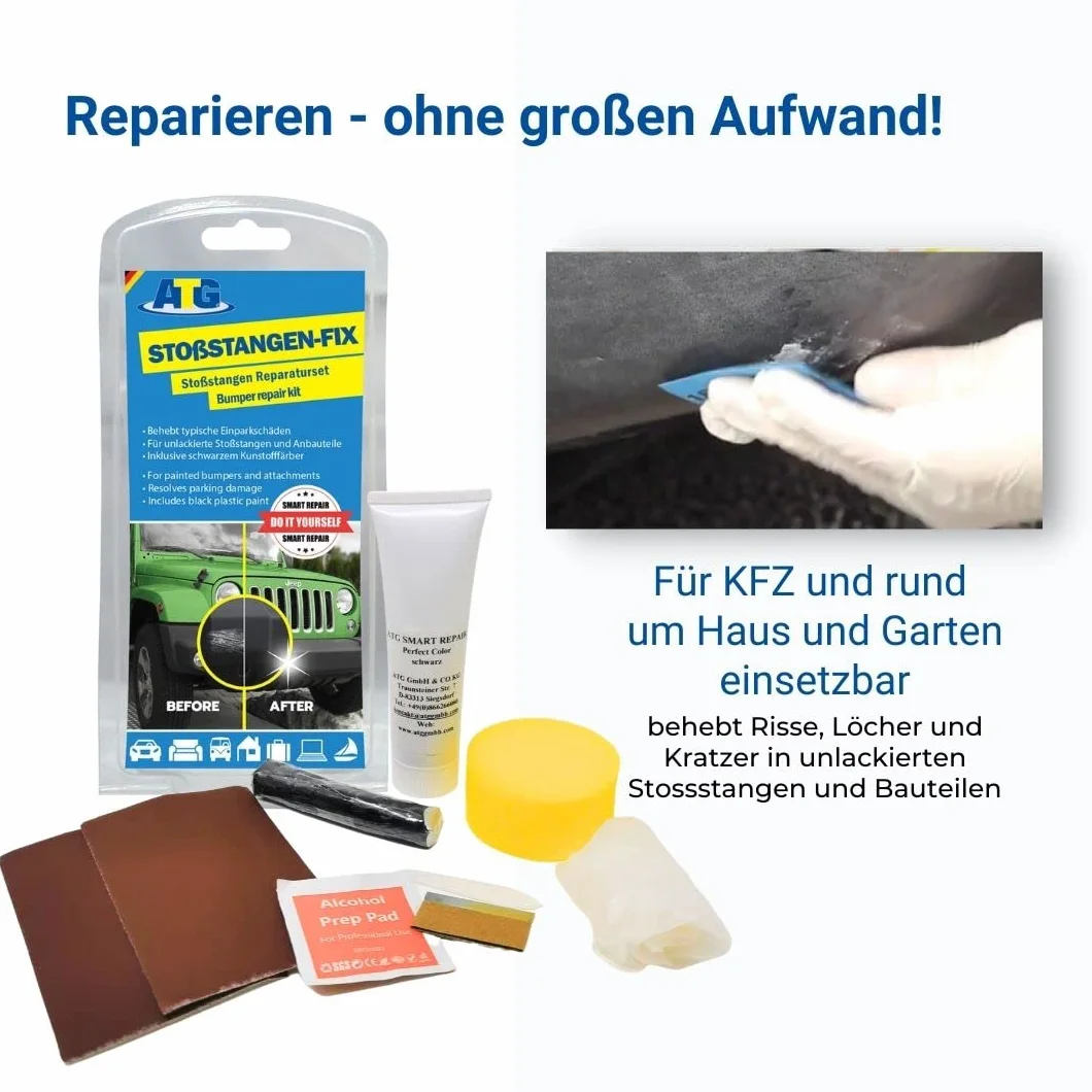 ATG® Zestaw do naprawy plastiku samochodowego – naprawa zderzaków i elementów z tworzywa, usuwa rysy, pęknięcia i dziury, szybka i trwała naprawa bez lakier