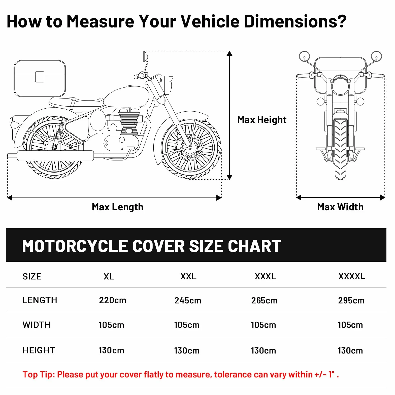 Favoto Pokrowiec na motocykl wodoodporny na zewnątrz plandeka motocyklowa tkanina Oxford 300D i skuter elektryczny z walizką, odblaskowe paski i otwór na zamek 220 cm x 105 cm x 130 cm