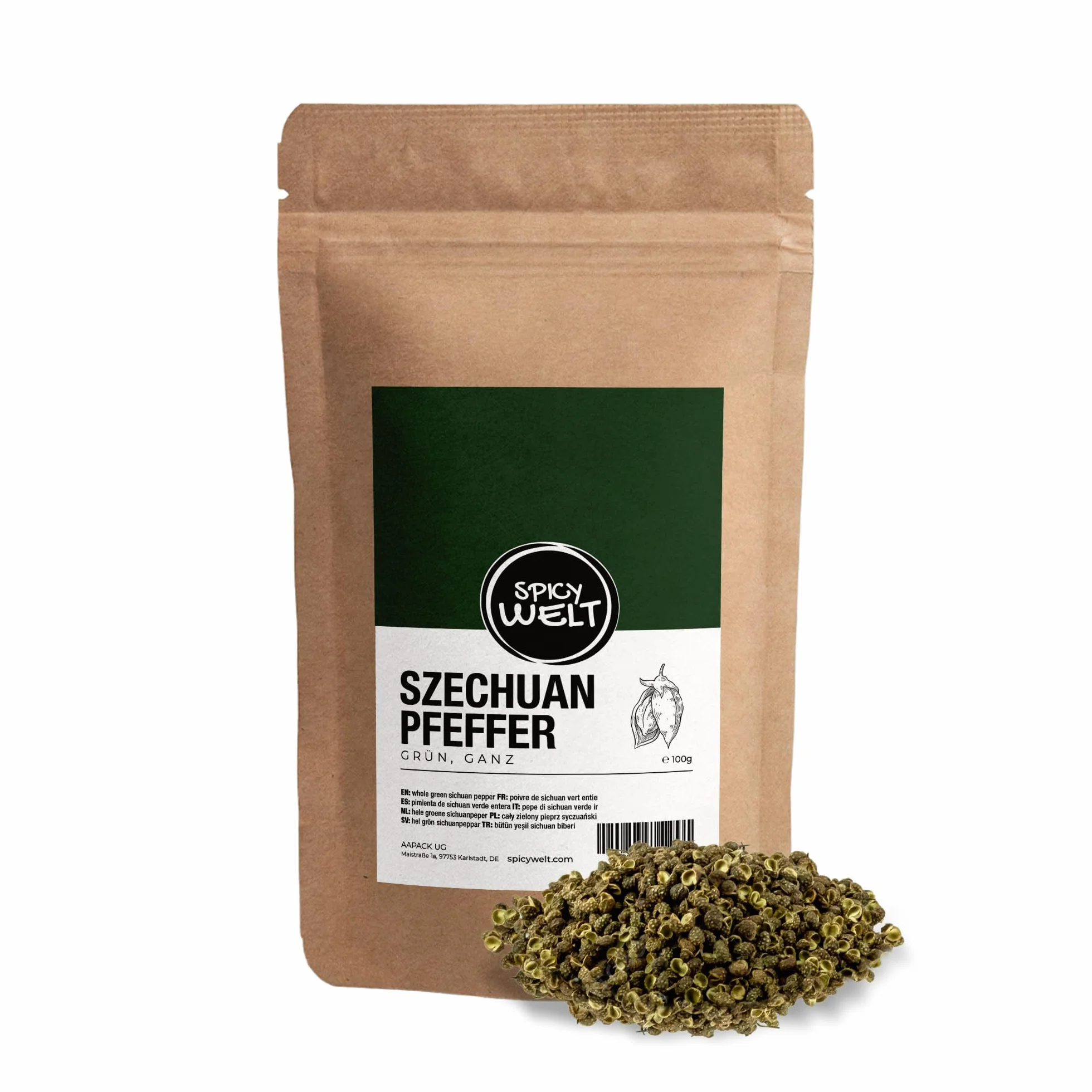 Spicy Welt Pieprz Syczuański Zielony Cały (100g) – Ziarna do Ryb, Owoców Morza, Woka, Zup i Kuchni Chińskiej | Intensywny Aromat Limonki i Silne Mrowienie | 100% Naturalny, Bez Dodatków
