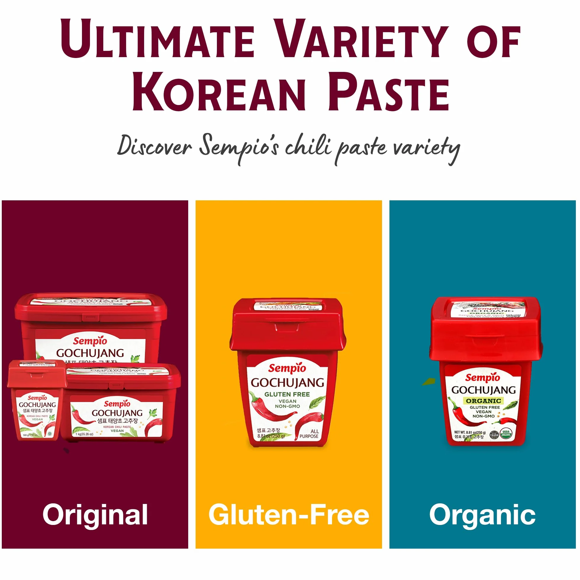 Gochujang Pasta organica de soja con chile Coreano de Sempio - Pasta Picante Sin Gluten, Vegano, Non-GMO 250g