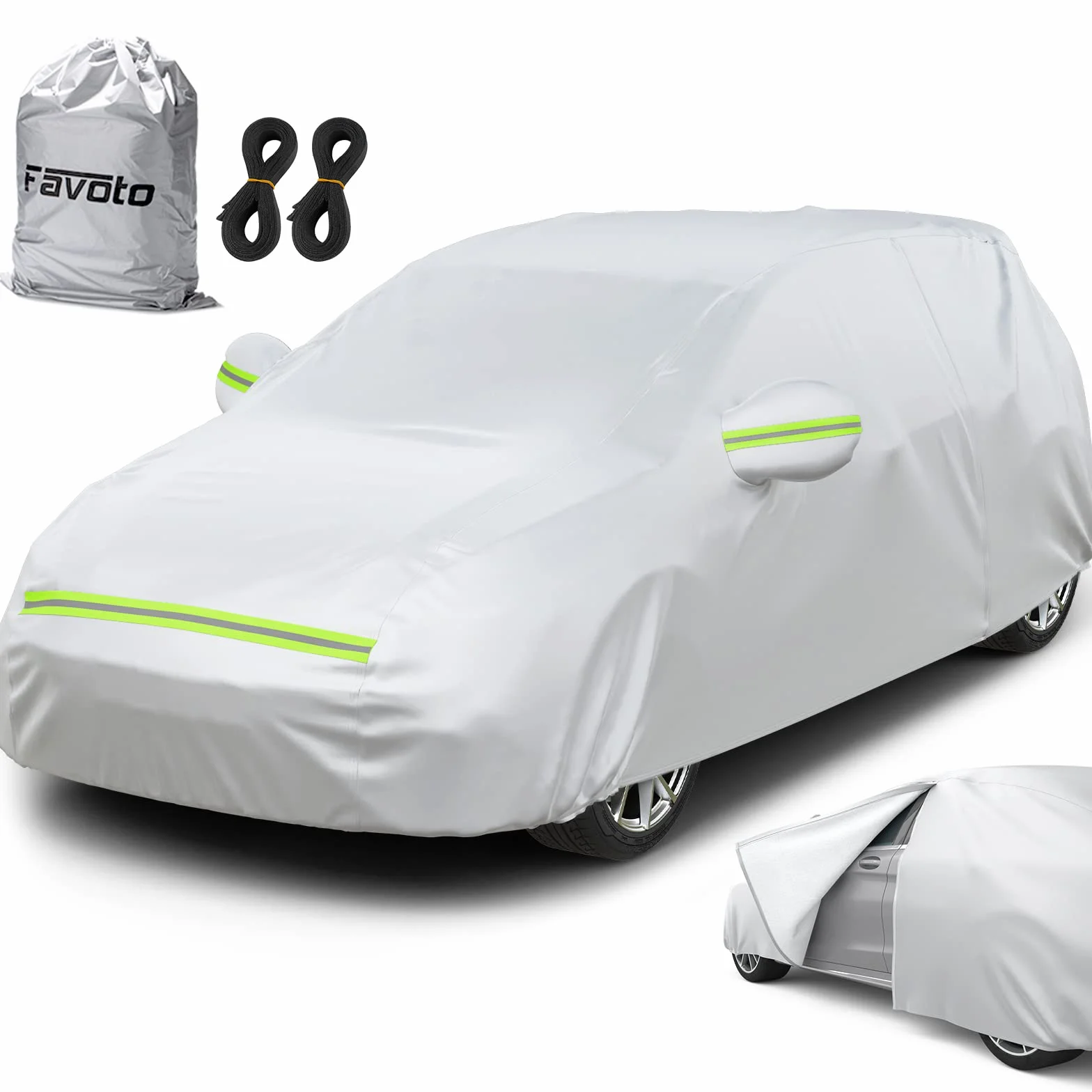 Favoto pokrowiec na samochód pełny garaż pokrowiec na samochód pyłoszczelny wodoodporny pokrowiec na samochód plandeka na zimę i lato na 400cm-435cm samochód hatchback 2.5kg