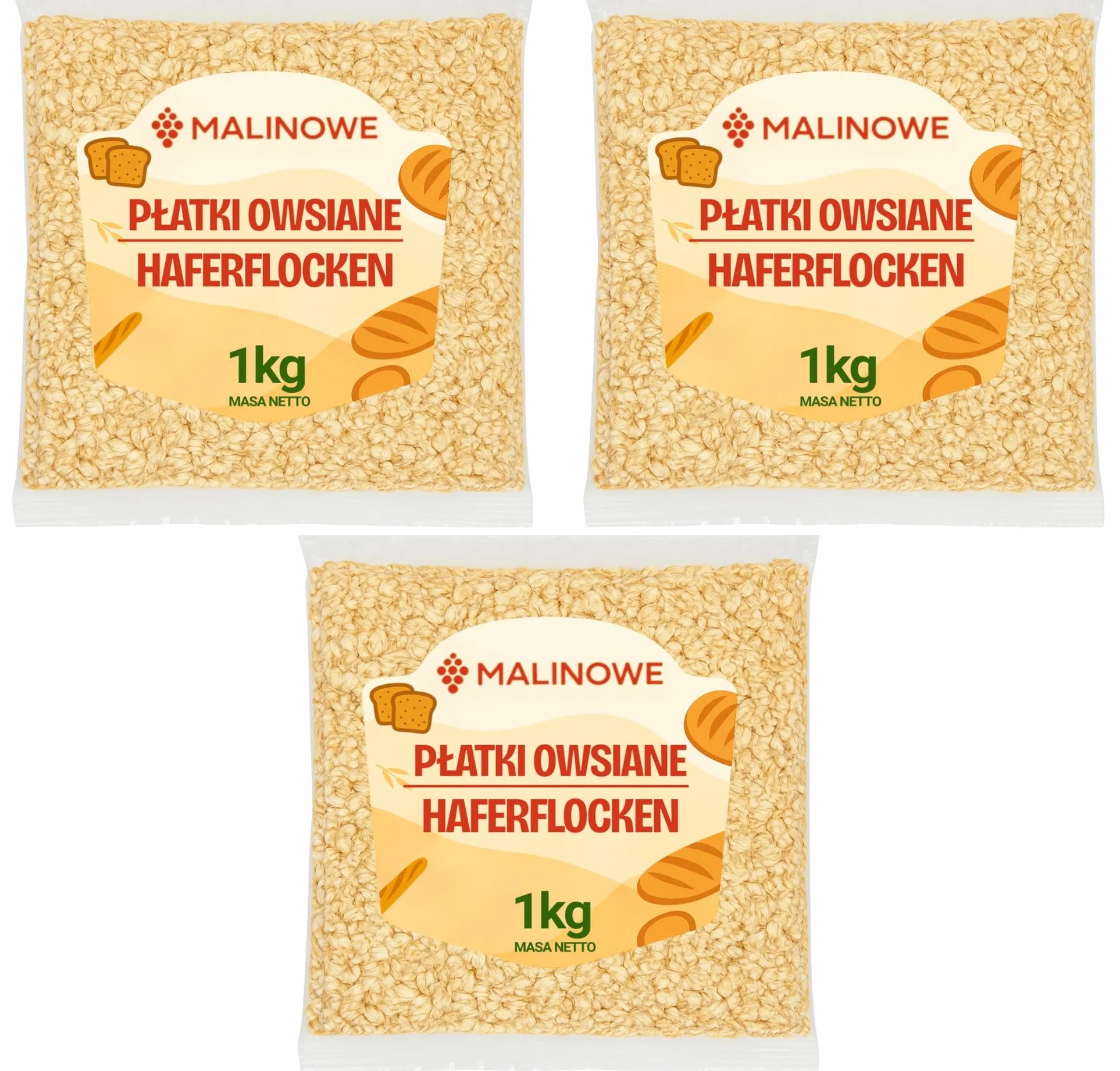 Malinowe PŁATKI OWSIANE 3x1kg Zestaw Śniadaniowe Owsianka