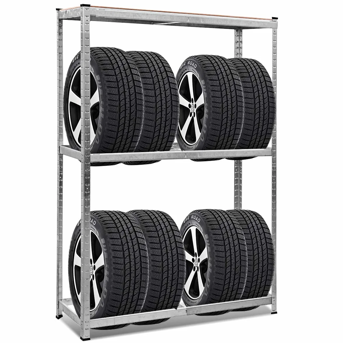 COSTWAY Regał na opony, warsztatowy metalowy regał do przechowywania, 3-poziomowy magazynowy, obciążenie do 795 kg, półka z regulacją wysokości, felgi, ocynkowany, 180 x 120 x 40