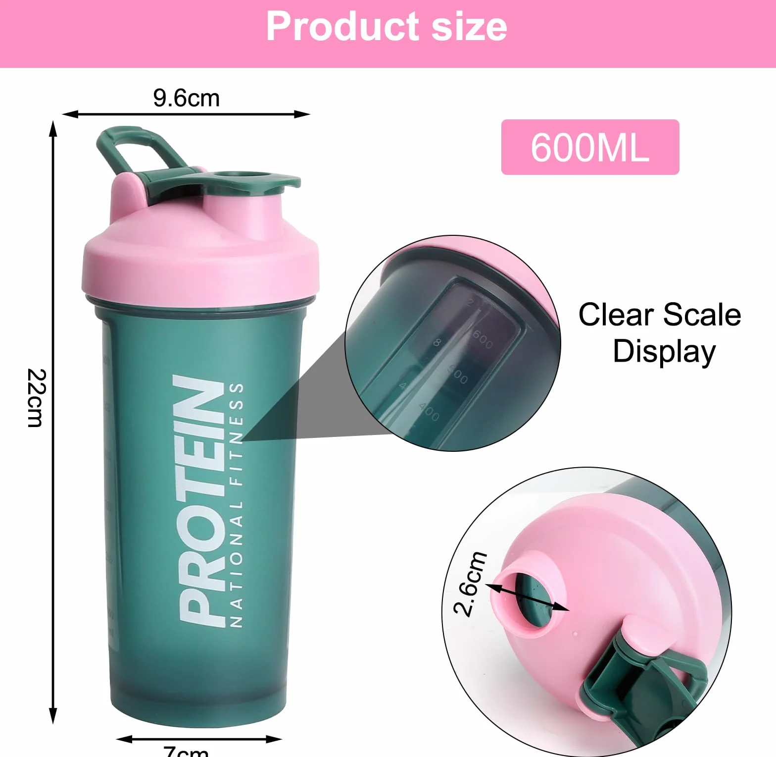 2 SZT. Shaker do białka 700 ML z kulką, wyświetlacz ml, bezpieczny przed wyciekaniem shaker do białka do siłowni, butelka fitness, shaker do białka do mieszania kremowego proszku białkowego Whey, D