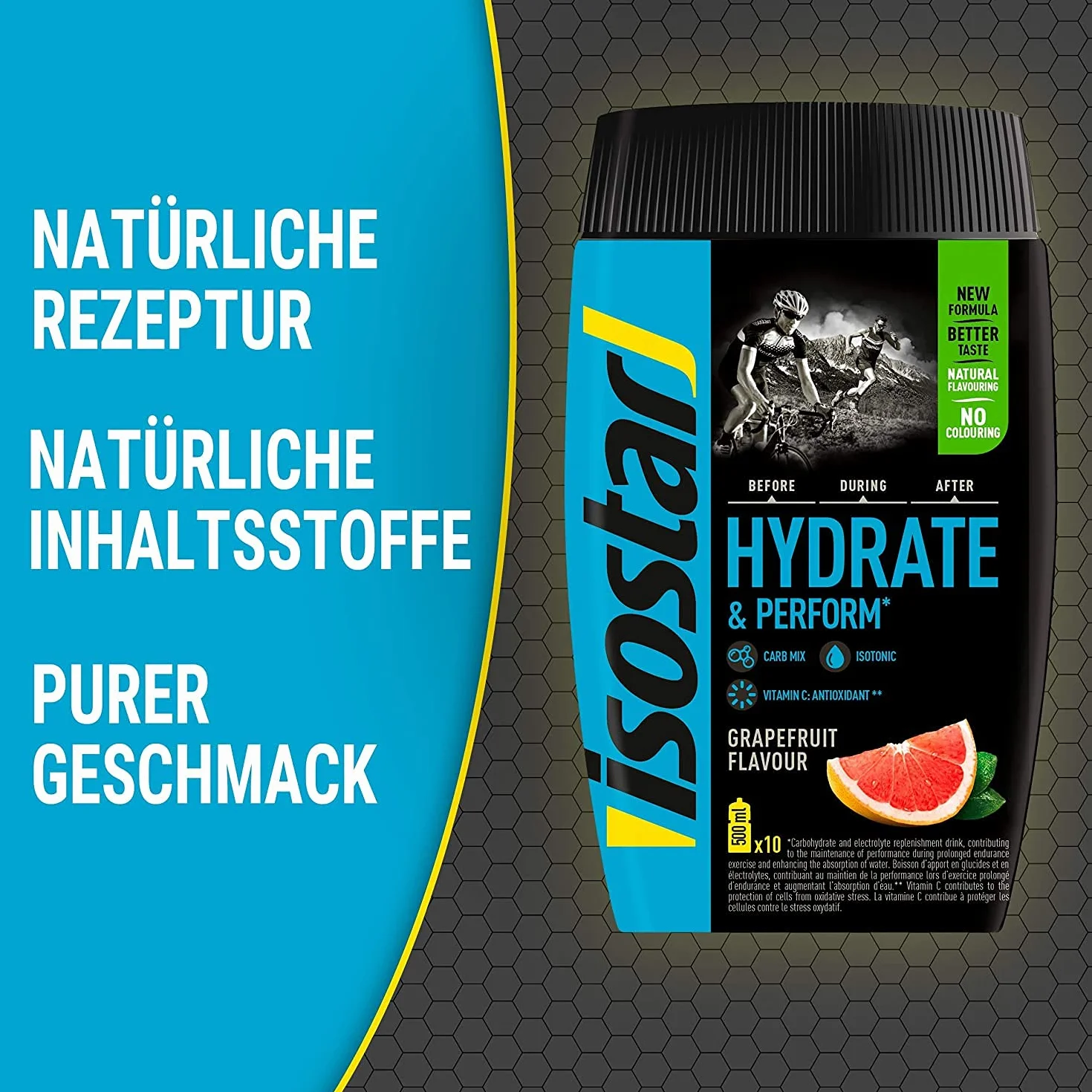 Isostar Hydrate & Perform grejpfrut - pomarańczowy - proszek | 2 sztuki w opakowaniu + oryginalna butelka na napoje 1000 ml |