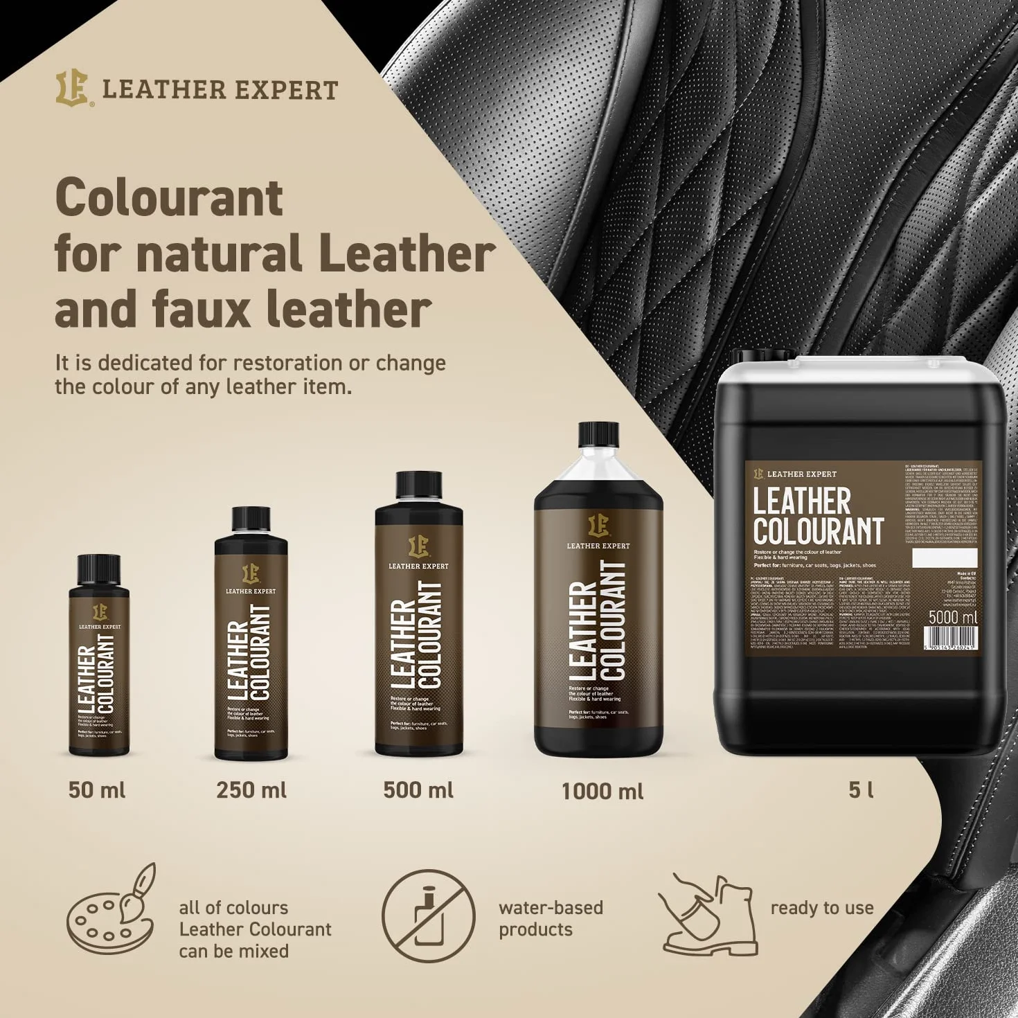 Bardzo kryjąca farba do skóry wodnej Curry – 50 ml Leather Paint do naturalnej i ekologicznej skóry – farba do skóry naturalnej, bez alkoholu, do wszystkich akcesoriów skórzanych – nie odrywa się ani