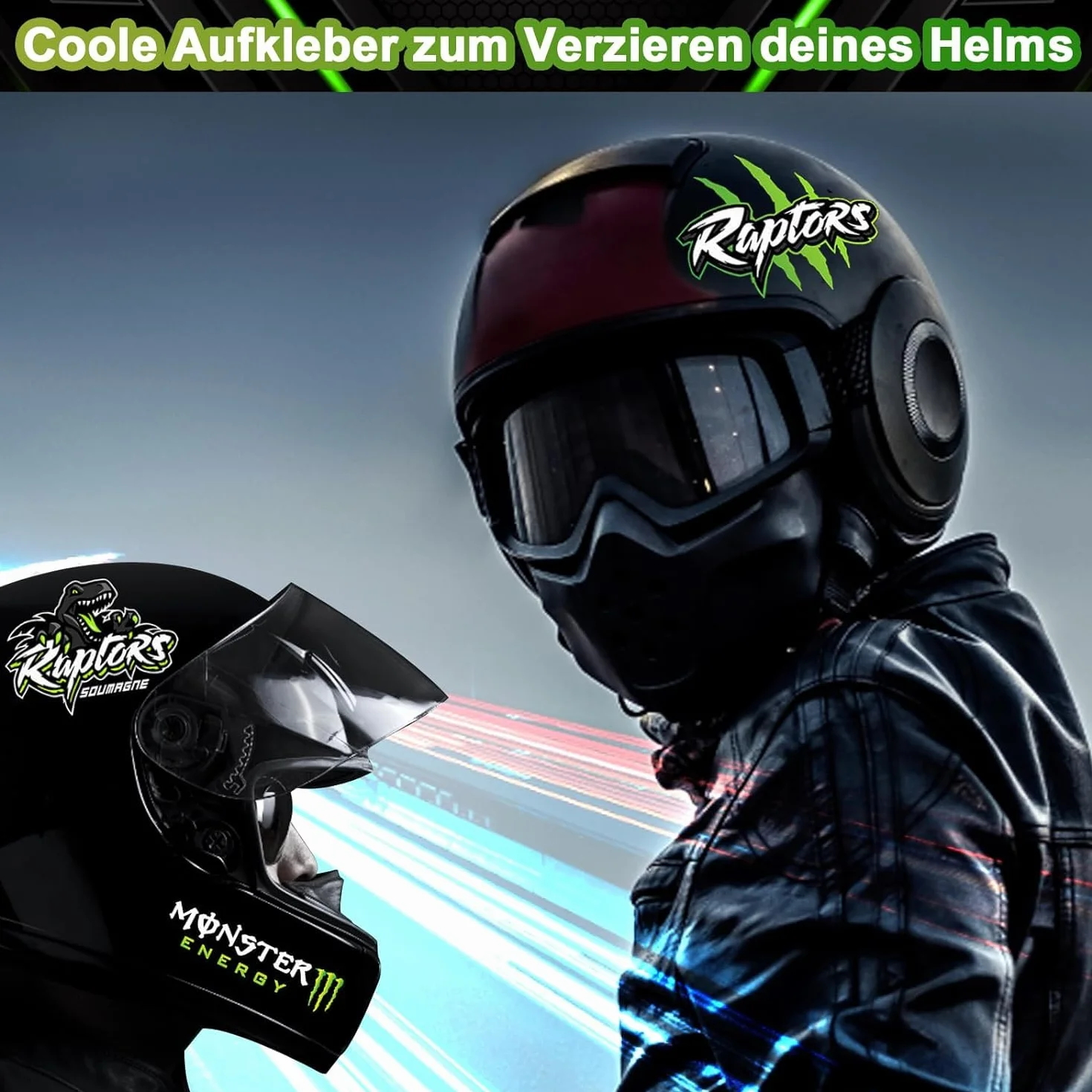 4-częściowy zestaw naklejek Monster Energy na motocykl, fajny kask motocyklowy – wysokiej jakości naklejki na motocykl, deskorolkę, samochód i rowery terenowe (A、B) (A)