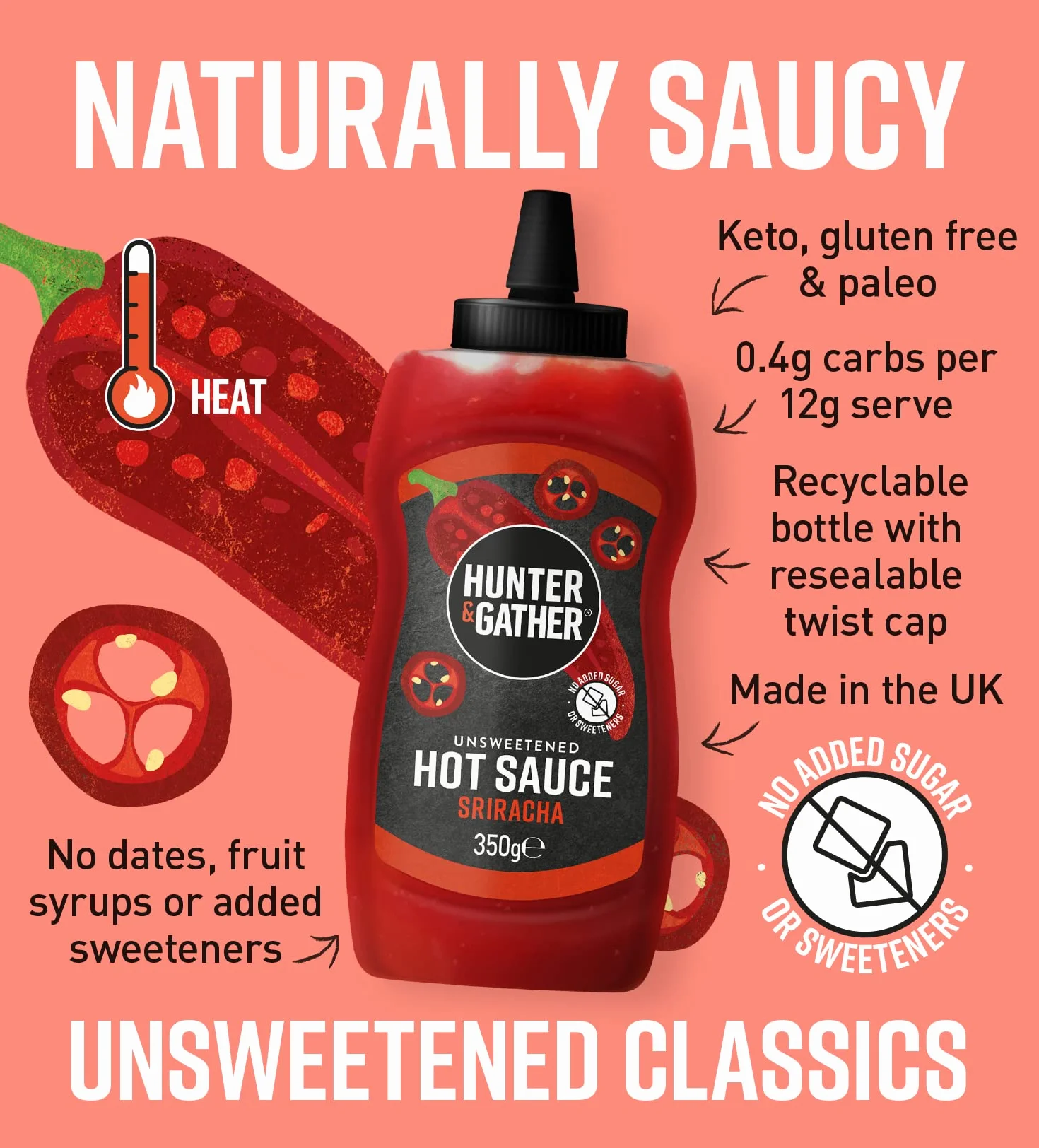 Ostra sosa Sriracha 350g bez cukru Keto Paleo Wegański Salt Range Pakistan